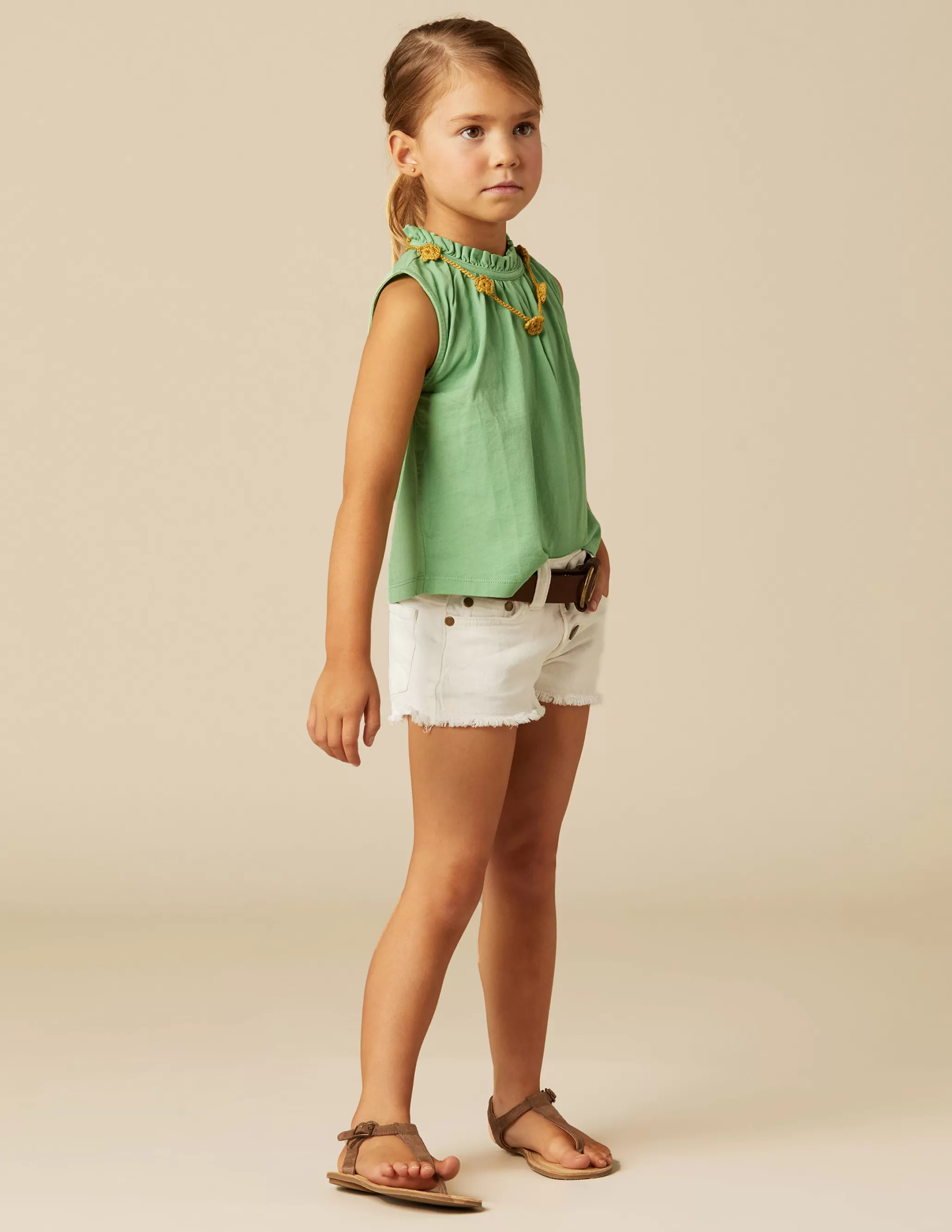 Nicoli GREEN RUFFLE NECK T-SHIRT< T-shirts