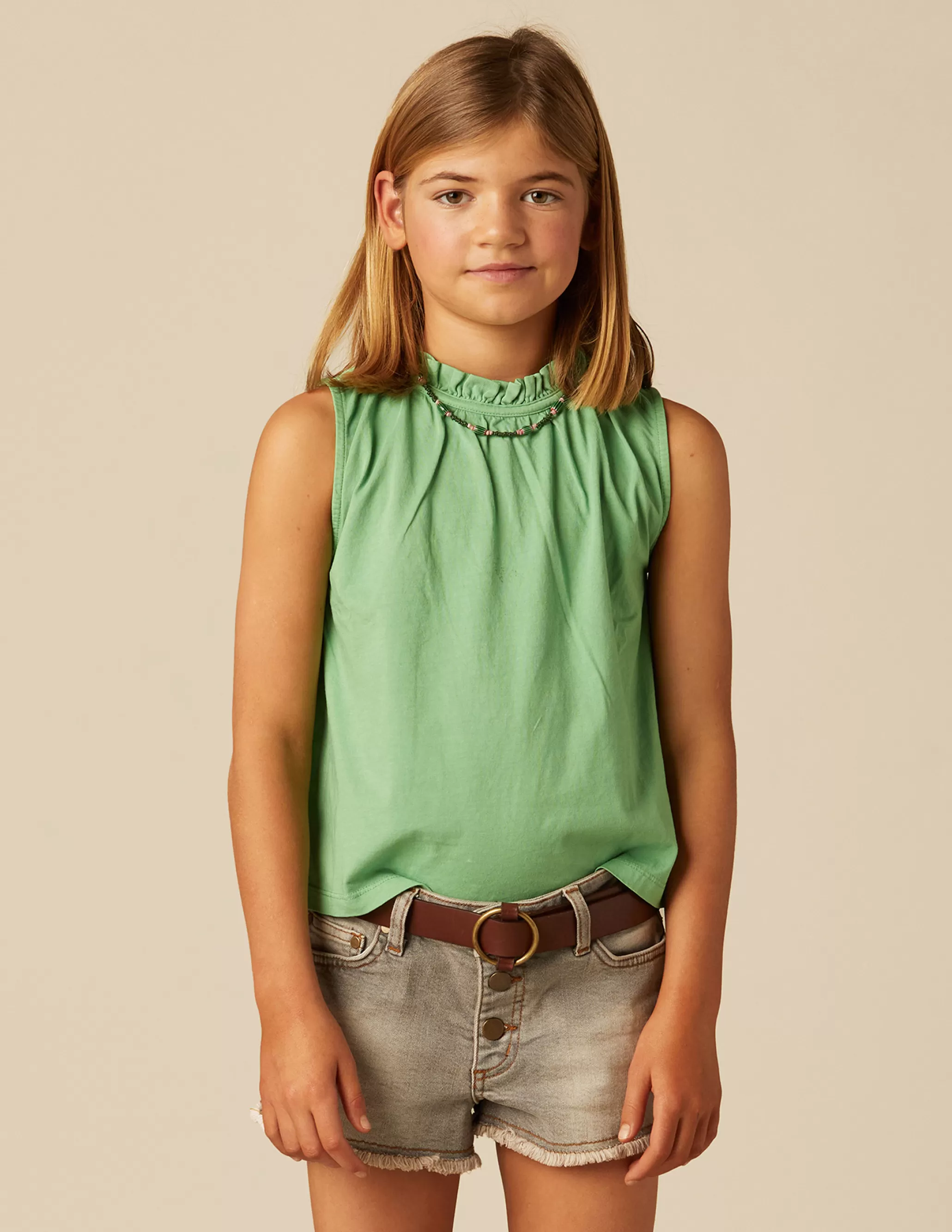 Nicoli GREEN RUFFLE NECK T-SHIRT< T-shirts