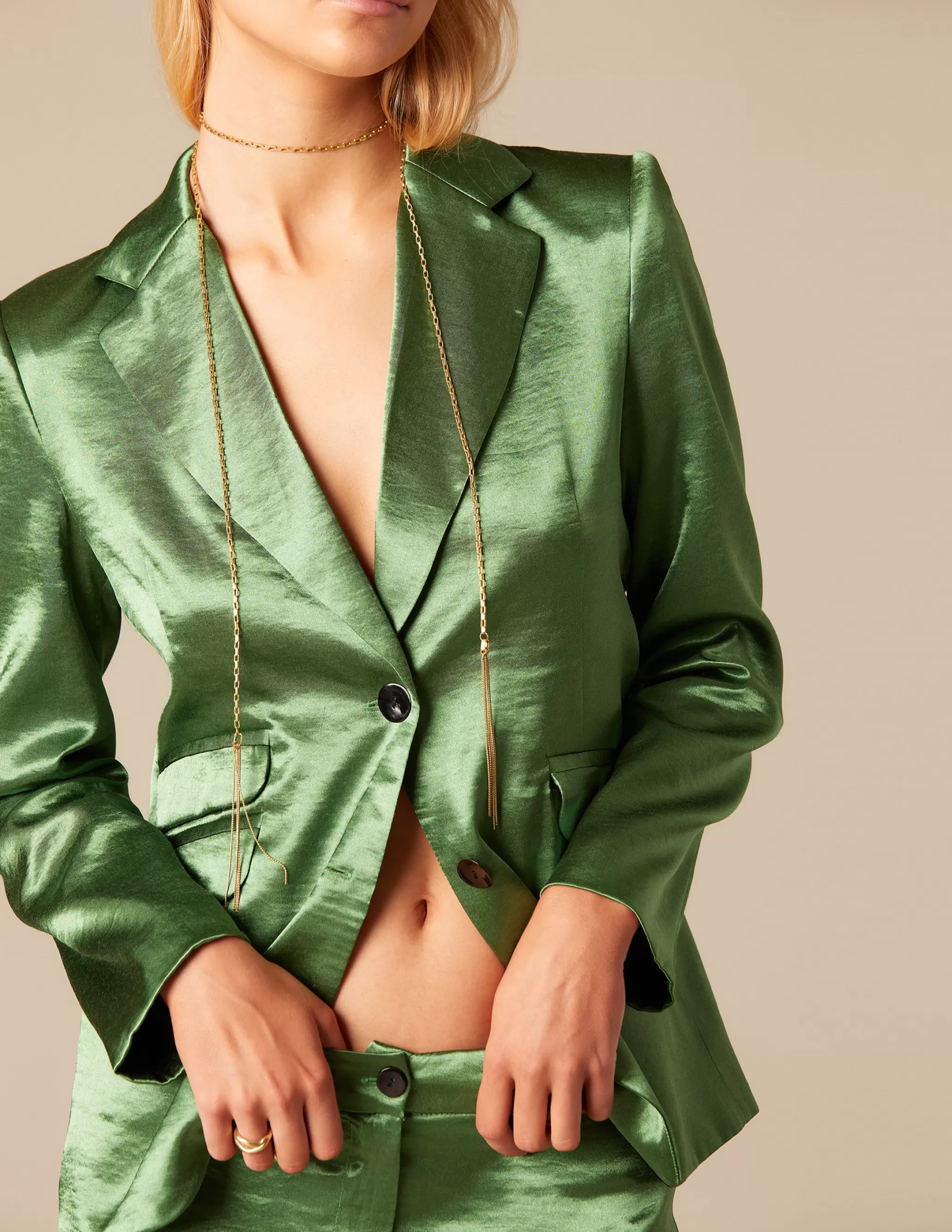 Nicoli GREEN SATIN BLAZER< Blazers