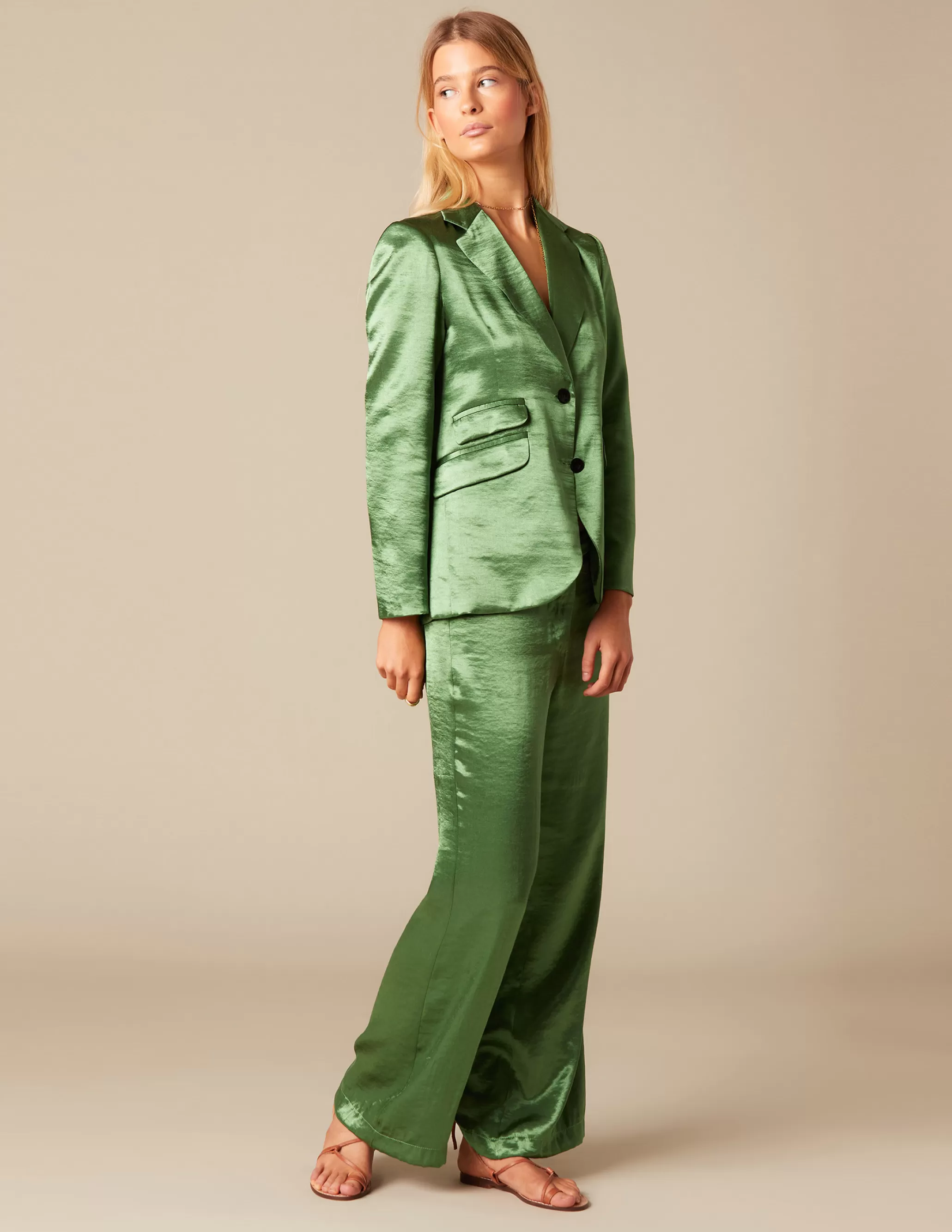 Nicoli GREEN SATIN BLAZER< Blazers