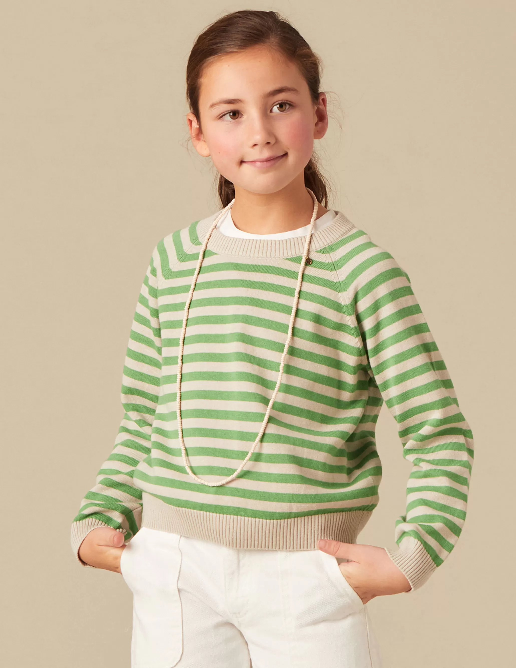 Nicoli GREEN STRIPED JUMPER< Knitwear