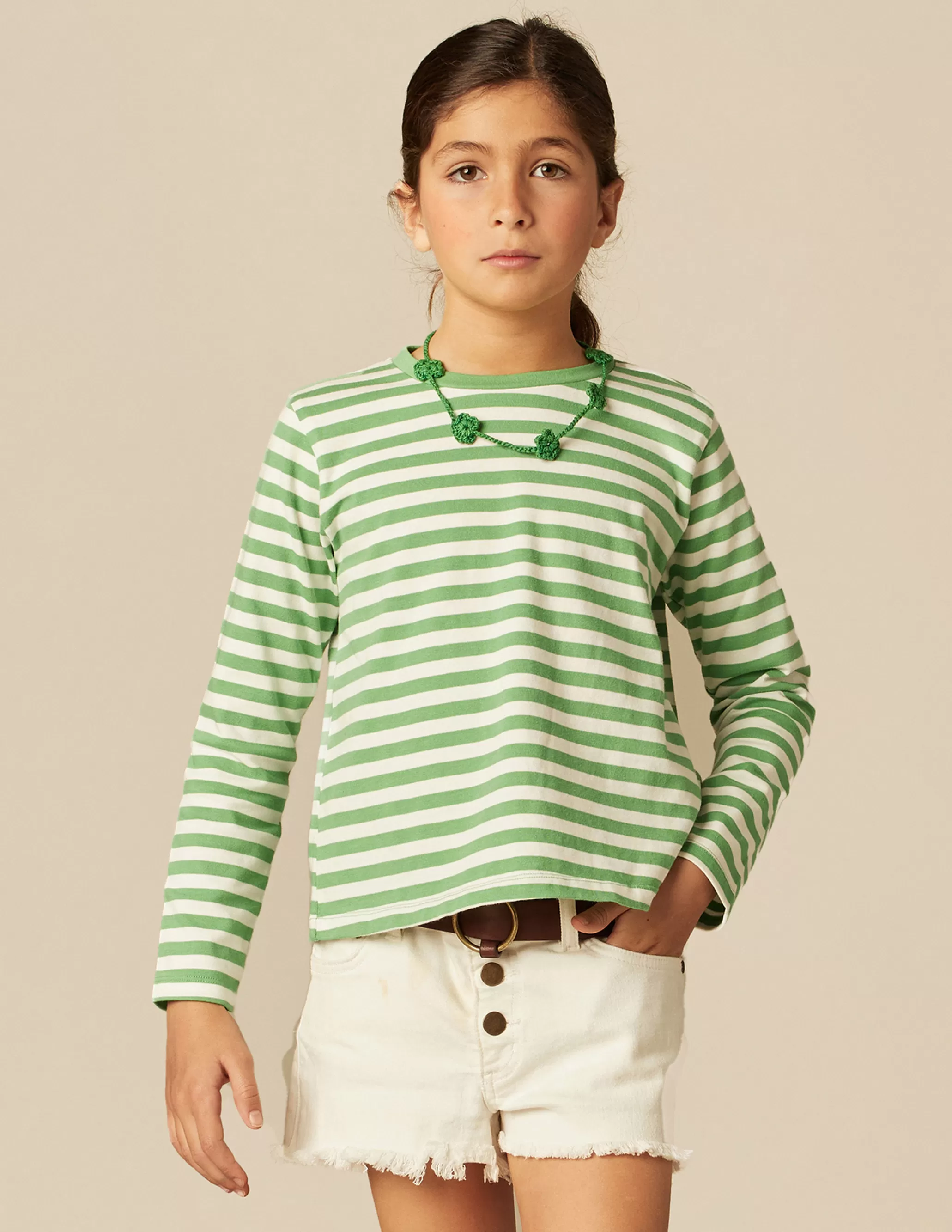 Nicoli GREEN STRIPED LONG-SLEEVED T-SHIRT< T-shirts