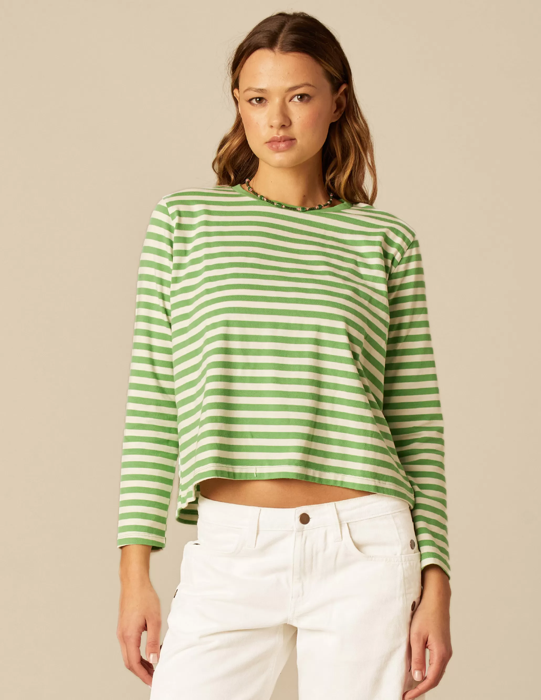 Nicoli GREEN STRIPED LONG-SLEEVED T-SHIRT< T-shirts