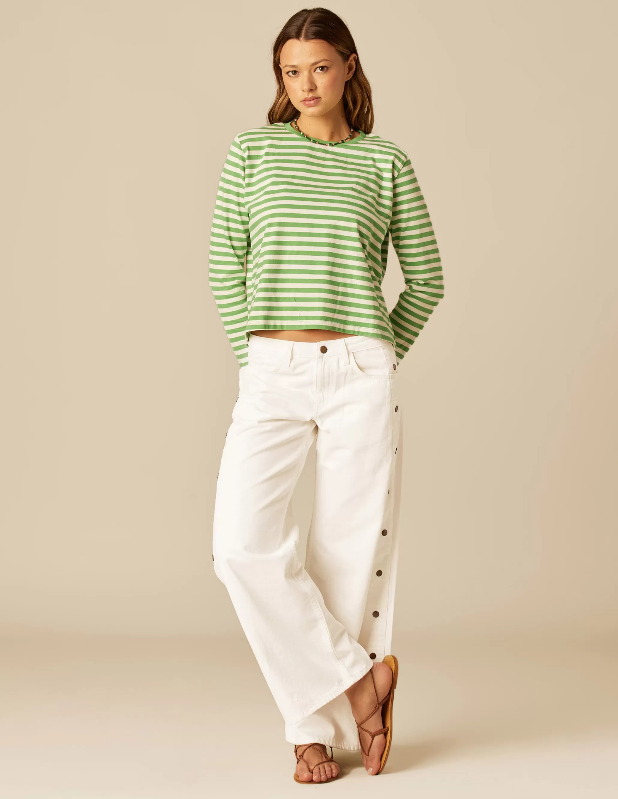 Nicoli GREEN STRIPED LONG-SLEEVED T-SHIRT< T-shirts