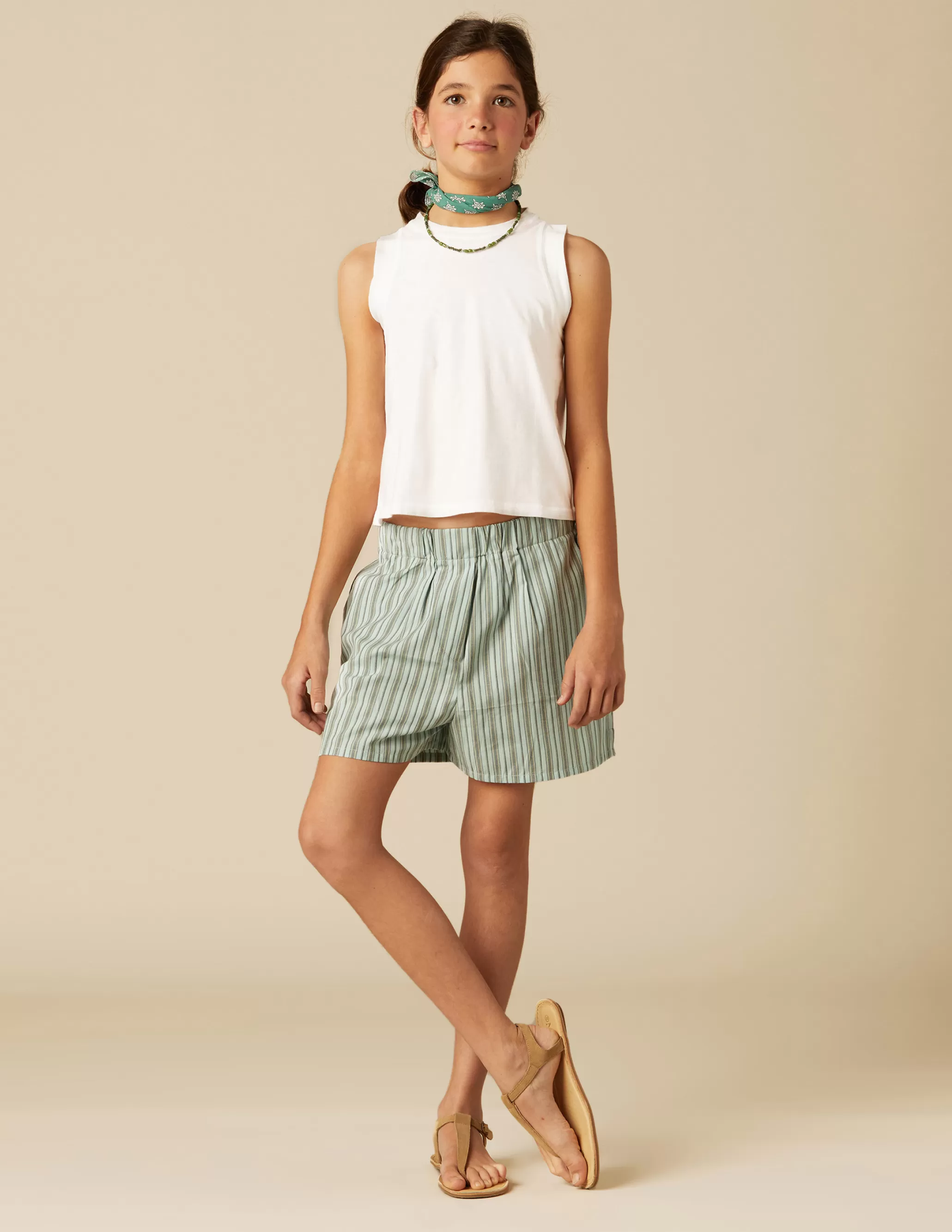 Nicoli GREEN STRIPED SHORTS< Shorts