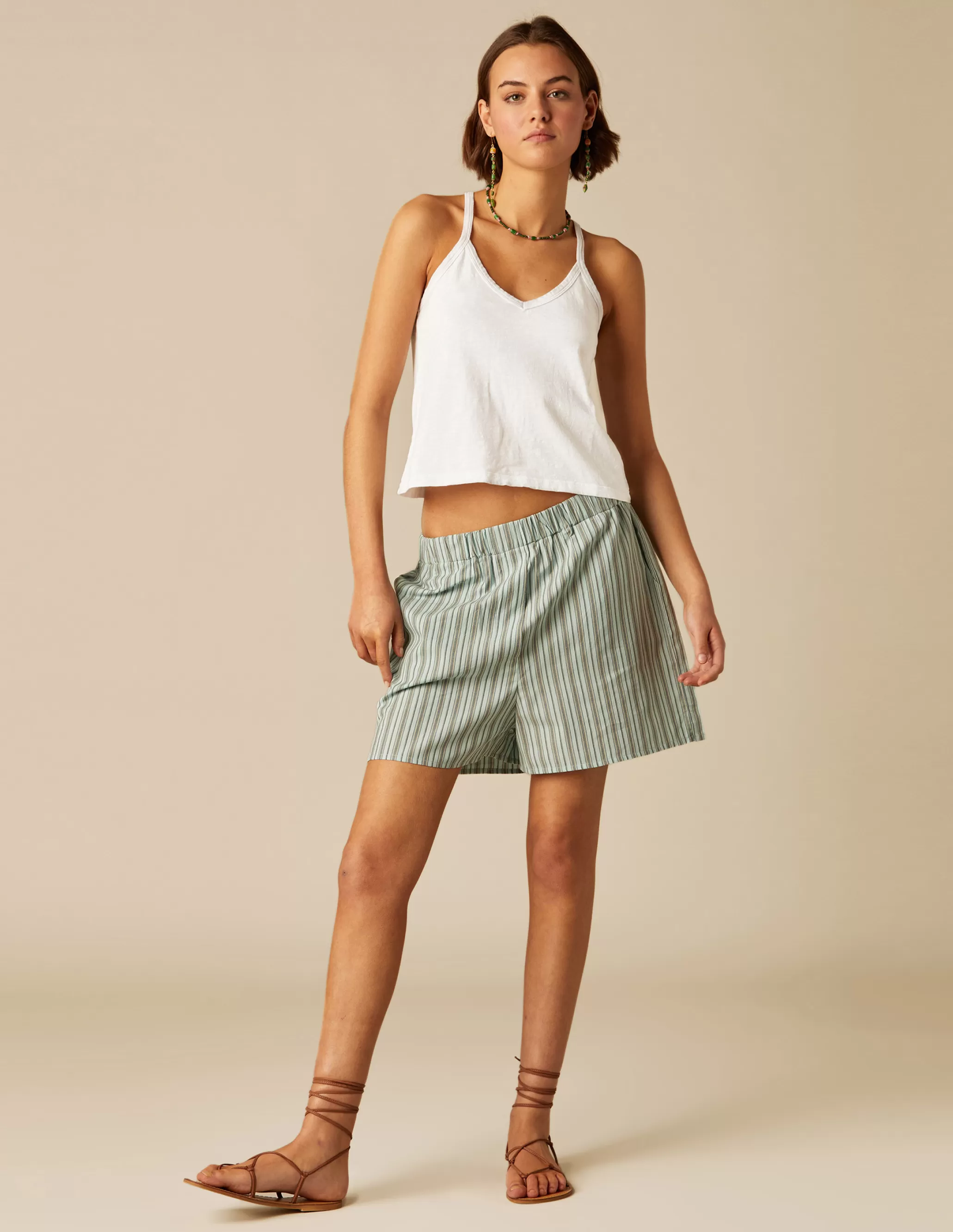 Nicoli GREEN STRIPED SHORTS< Shorts