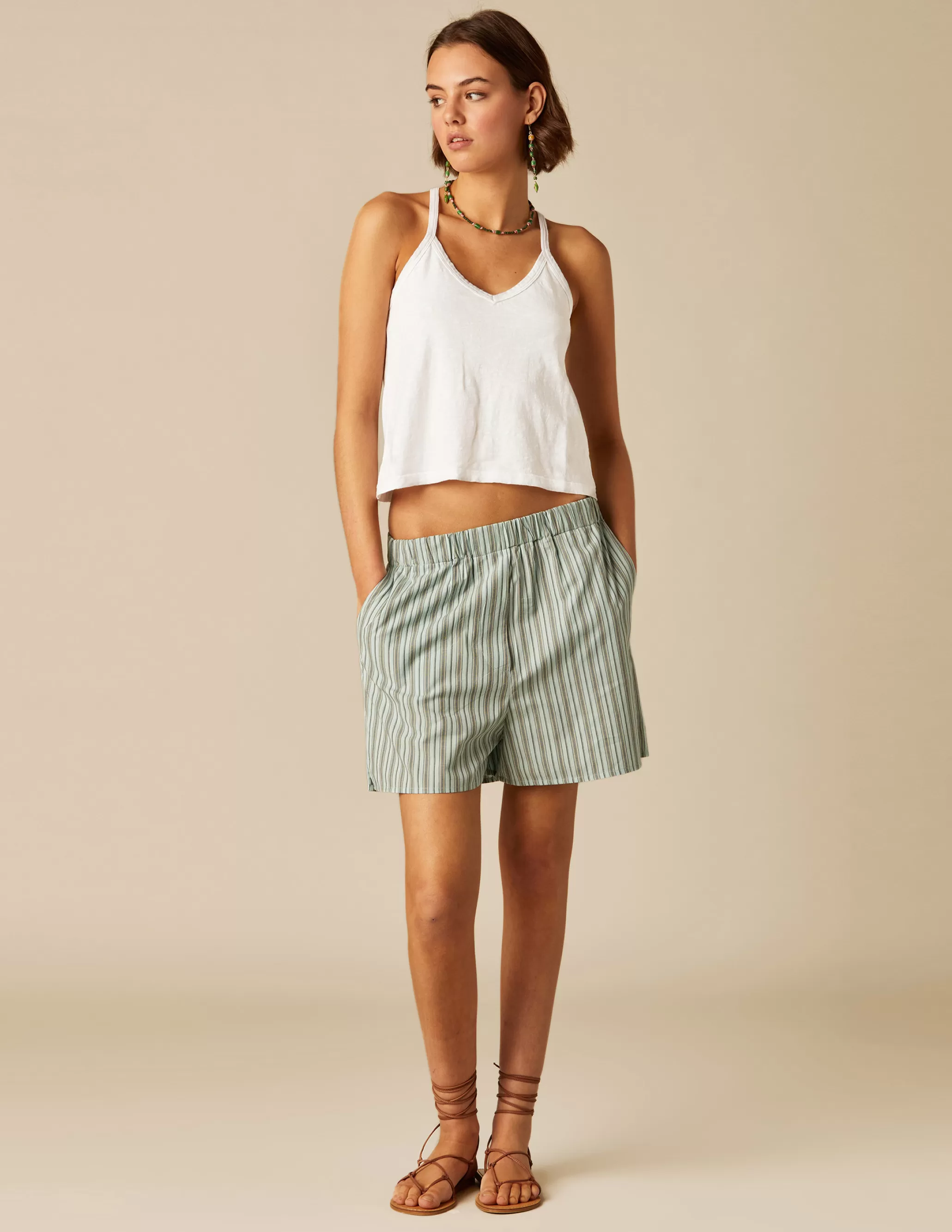 Nicoli GREEN STRIPED SHORTS< Shorts