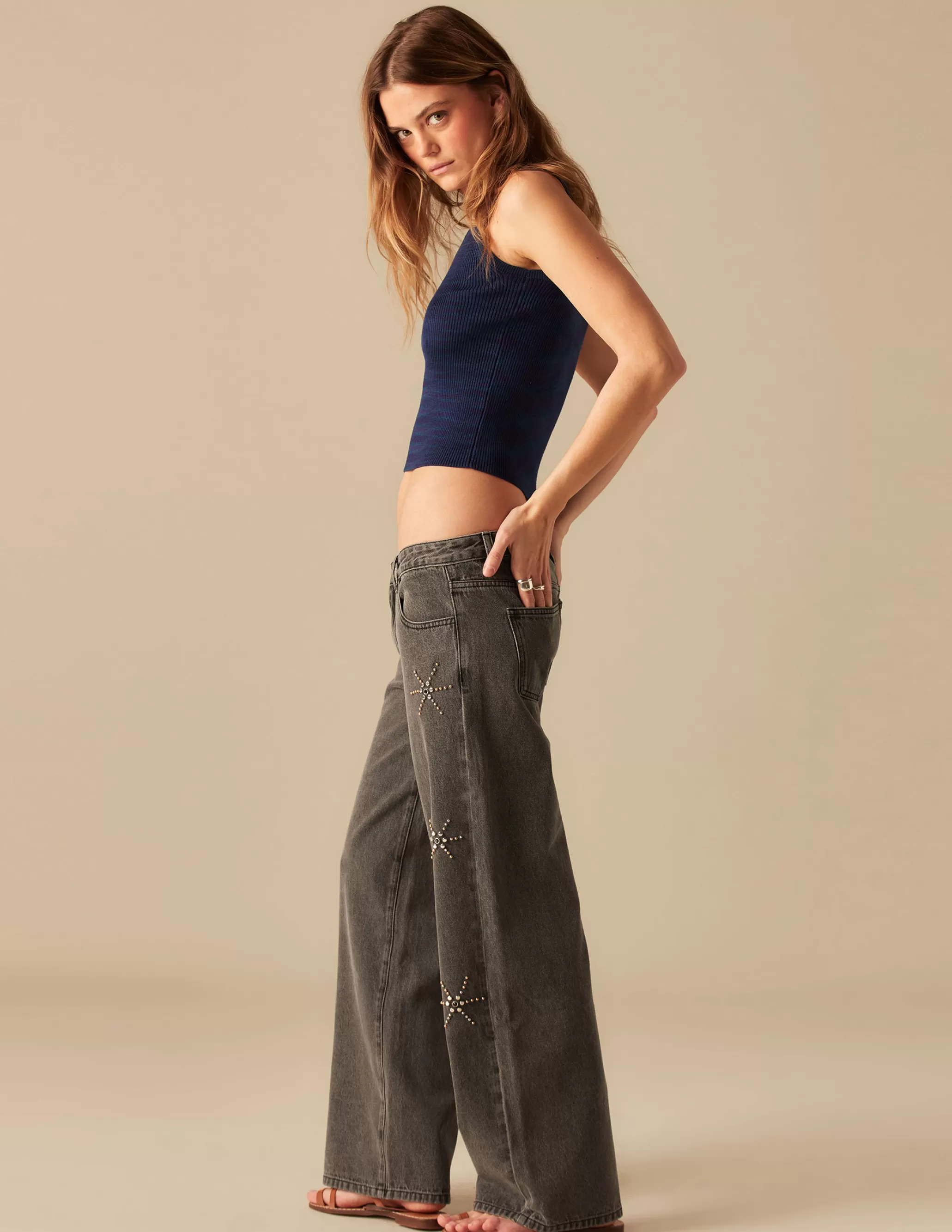 Nicoli GREY SUN STUDDED TROUSERS< Trousers | Denim