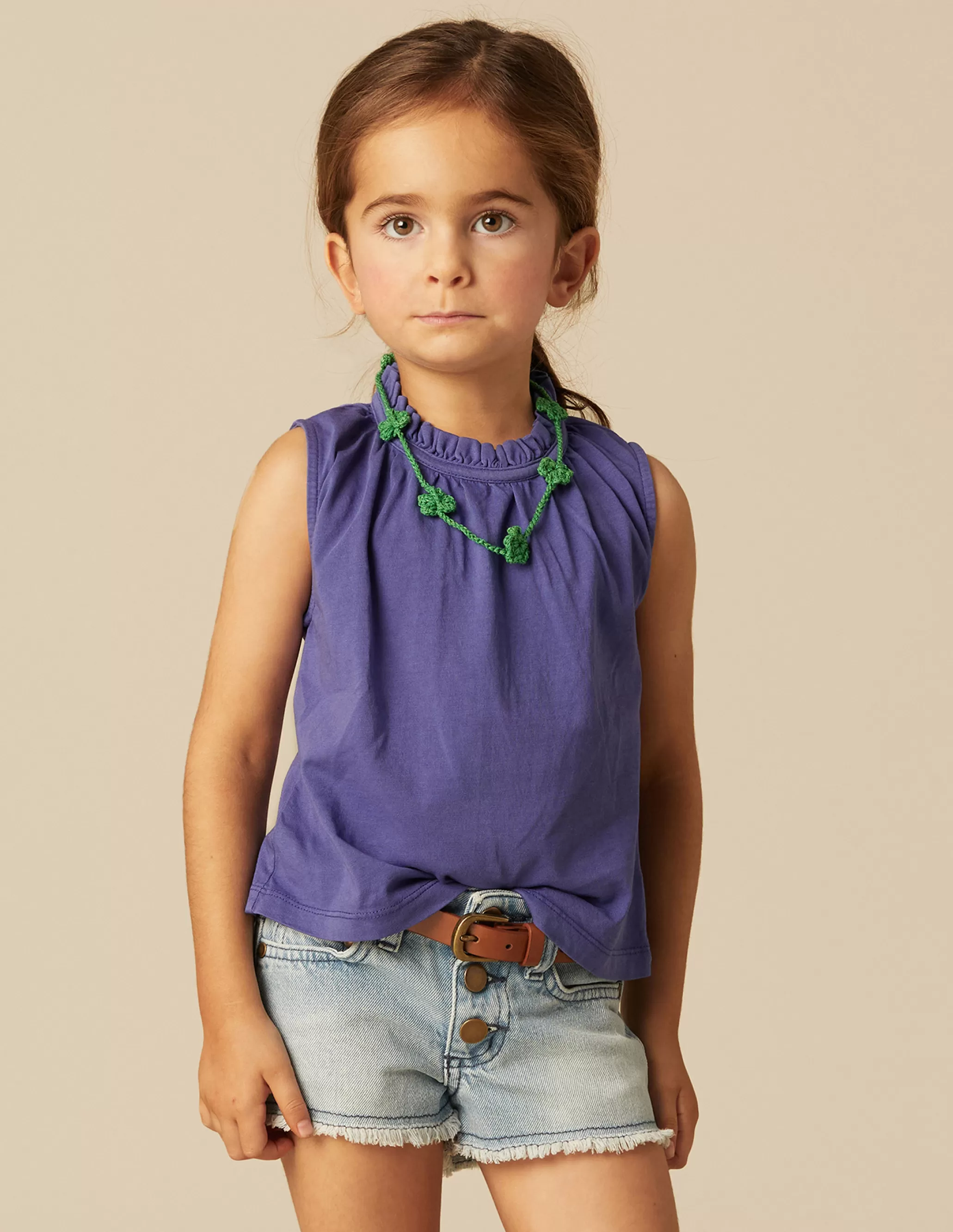 Nicoli INDIGO RUFFLE NECK T-SHIRT< T-shirts