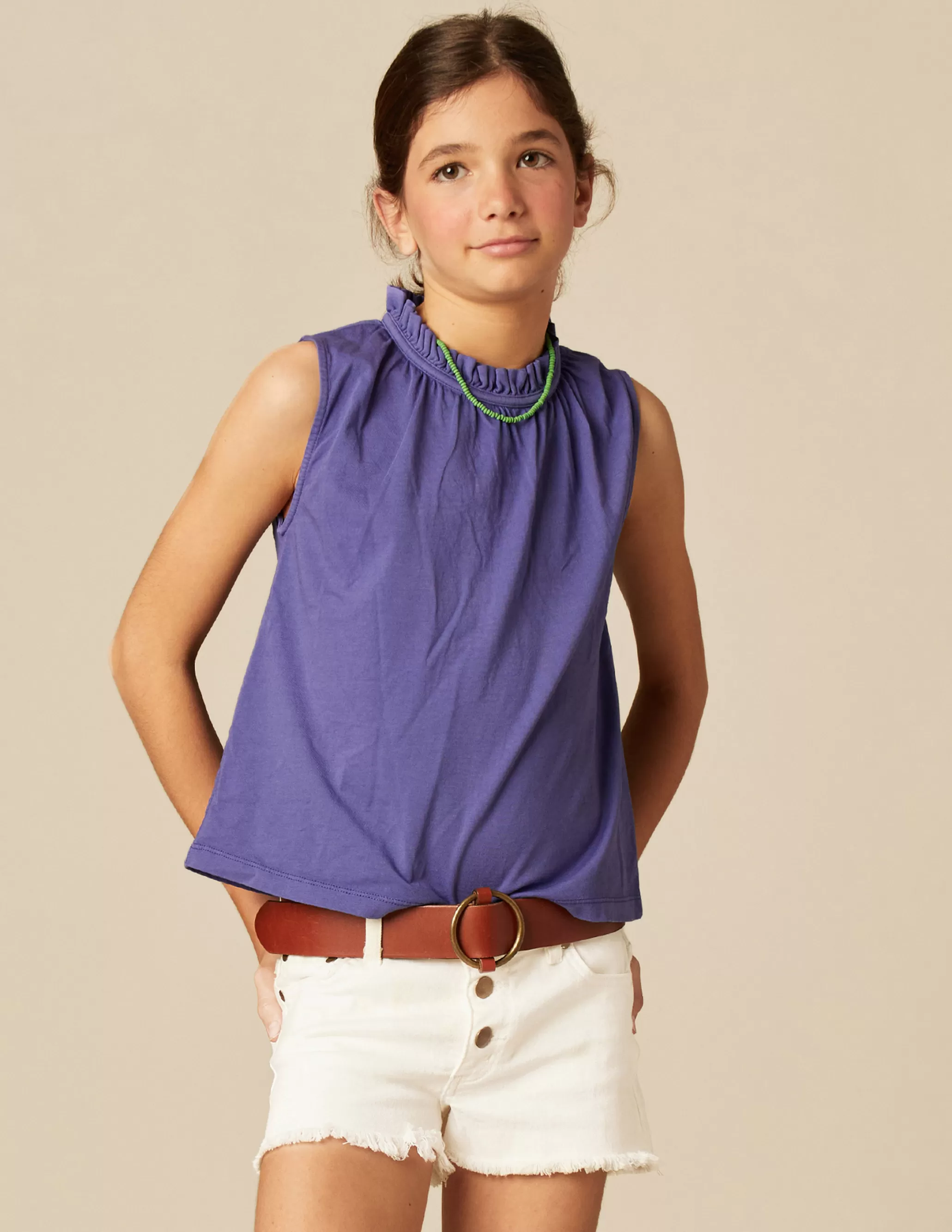 Nicoli INDIGO RUFFLE NECK T-SHIRT< T-shirts