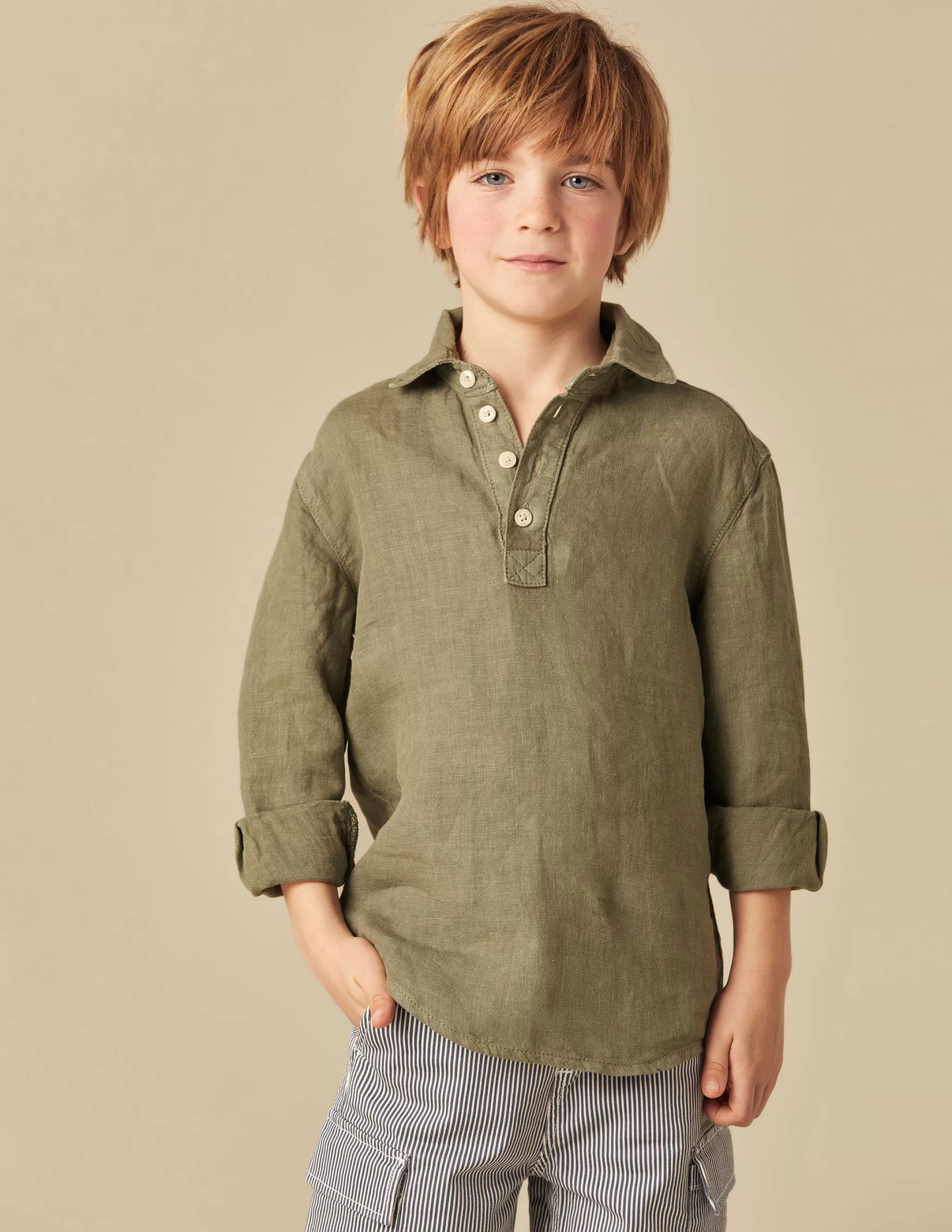 Nicoli KHAKI LINEN SHIRT<BOY Shirts