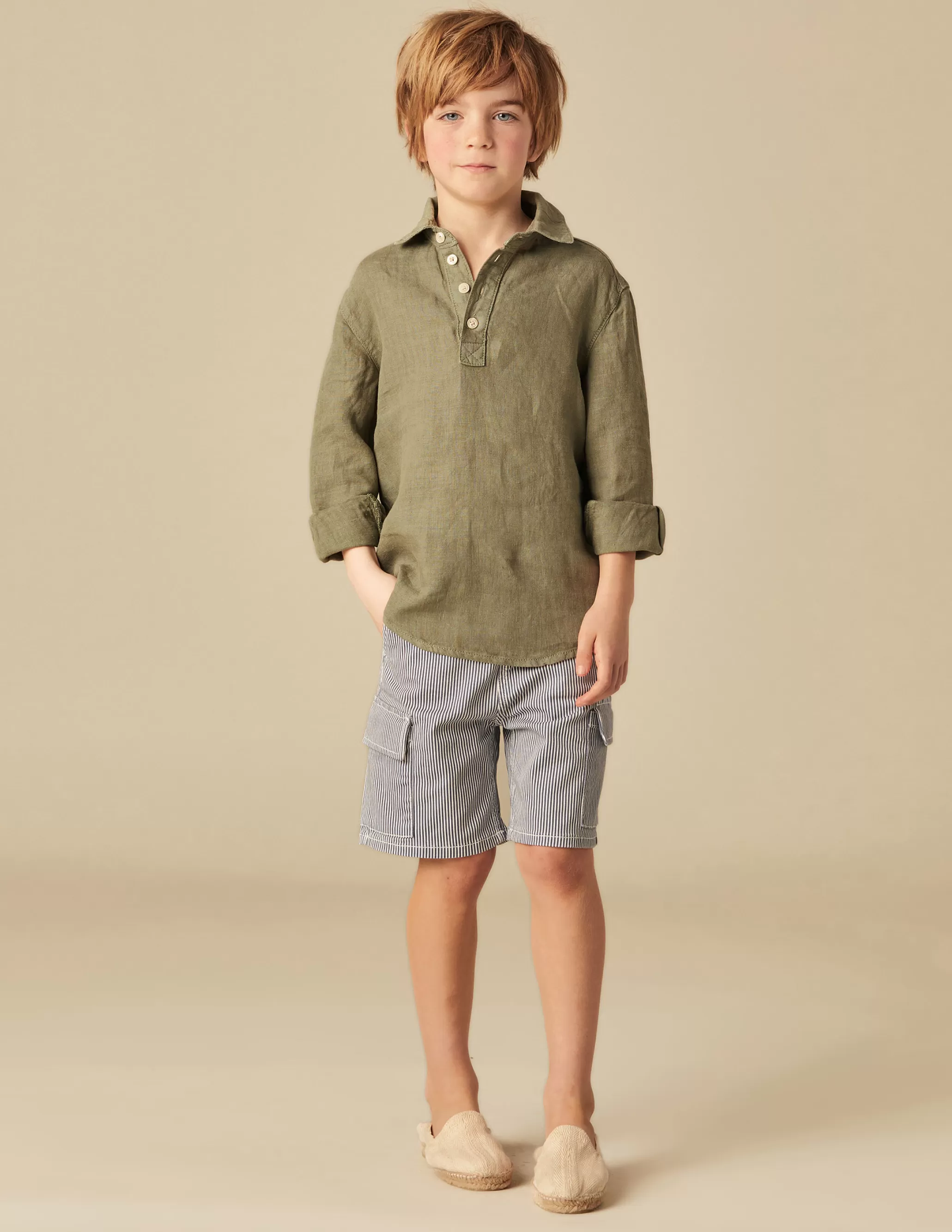 Nicoli KHAKI LINEN SHIRT<BOY Shirts