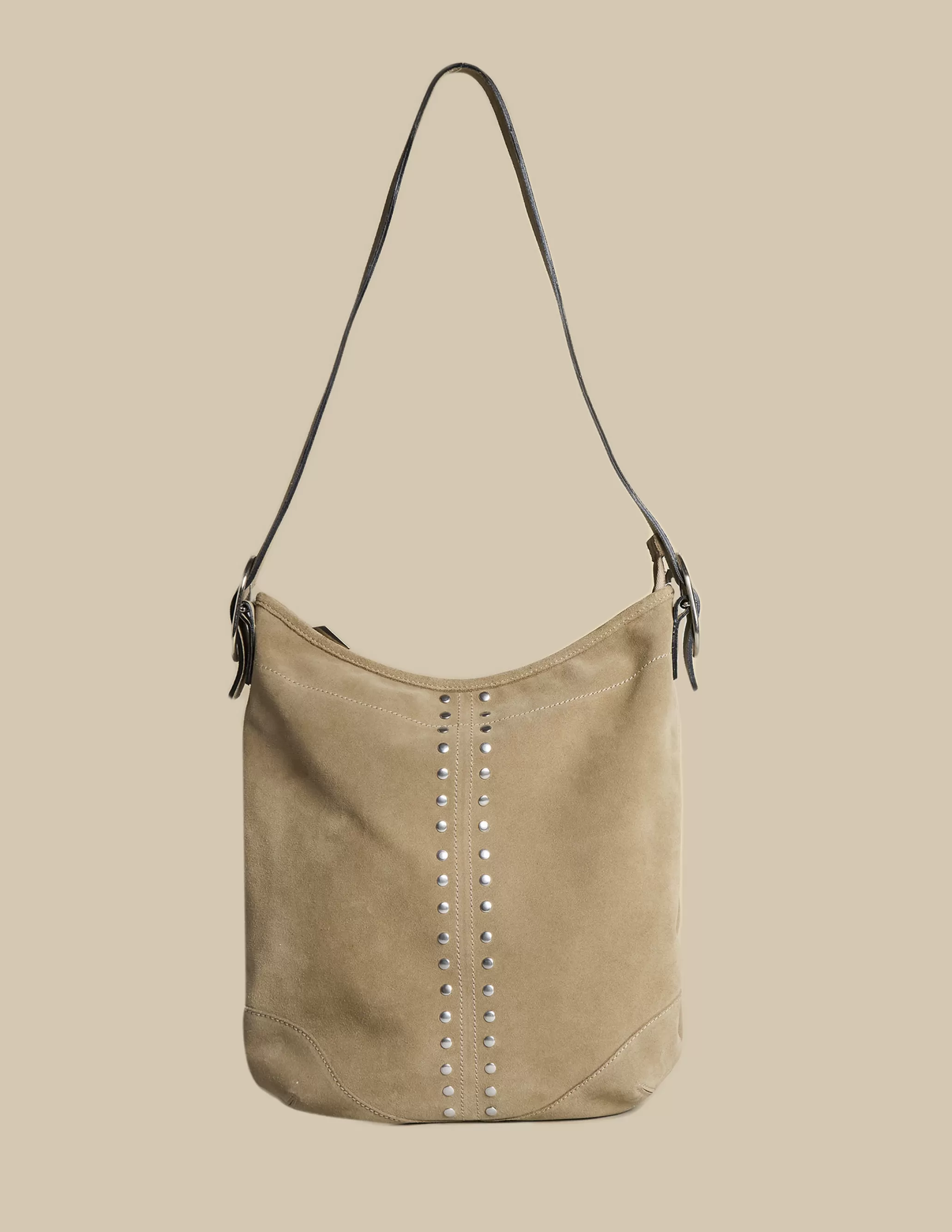 Nicoli LARGE TAUPE STUDDED SUEDE BAG< Bags