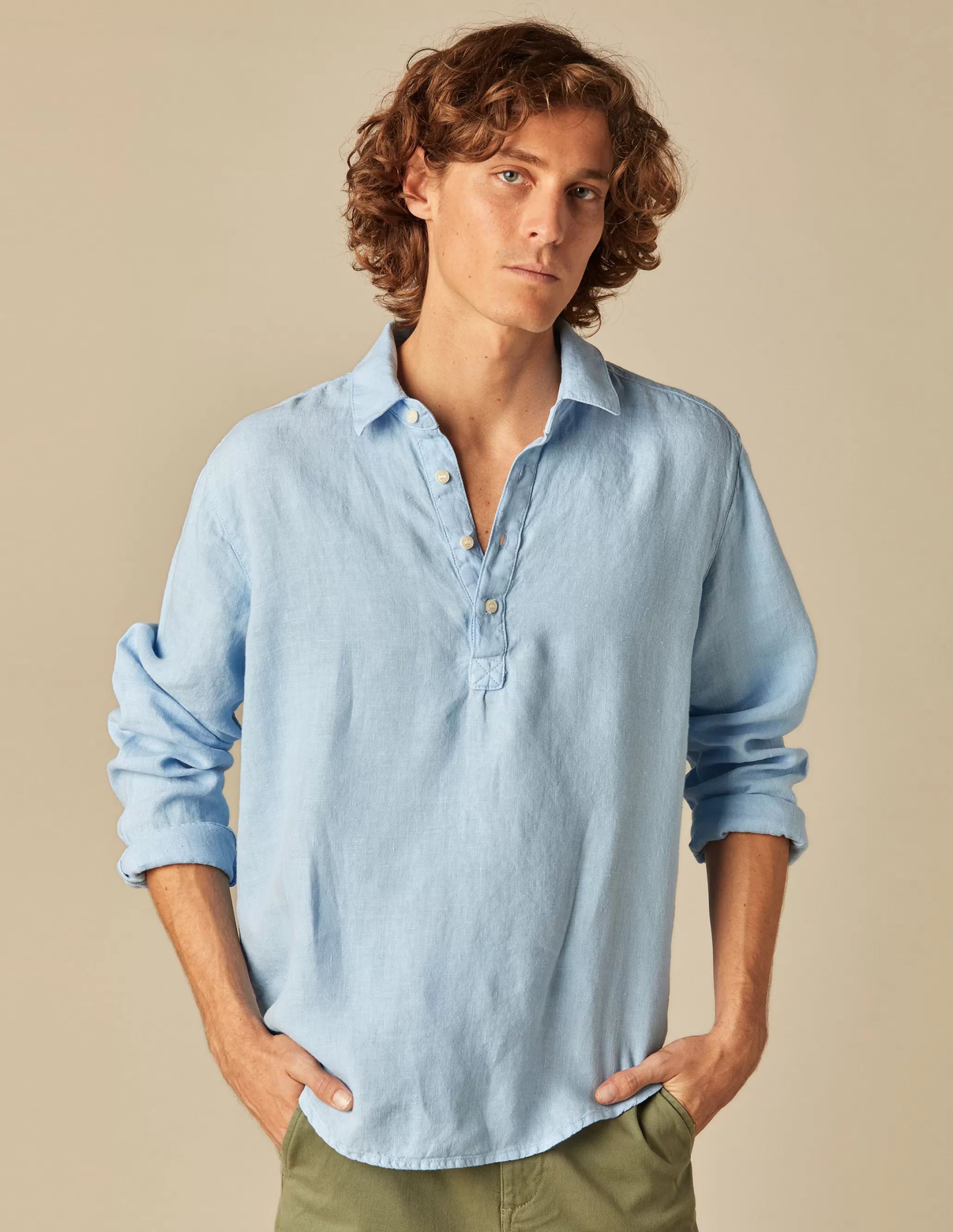 Nicoli LIGHT BLUE LINEN POLO SHIRT< Shirts