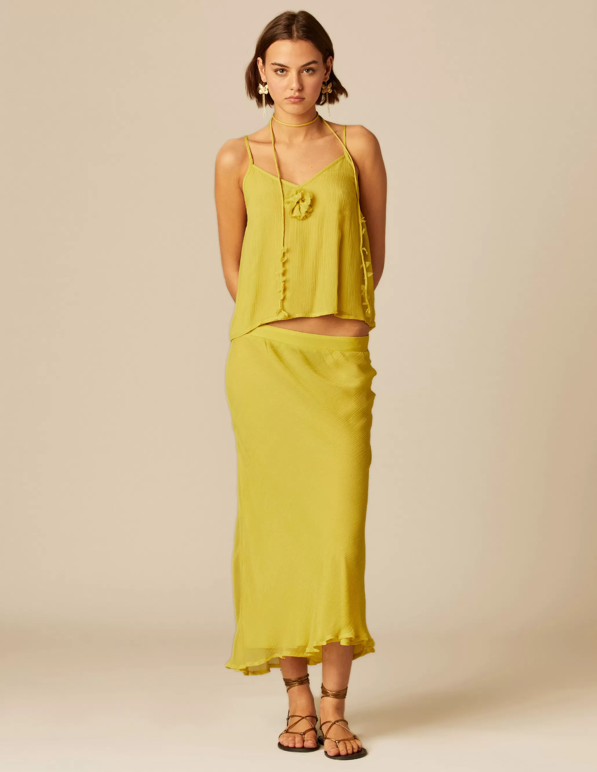 Nicoli LIME CHIFFON SKIRT< Skirts