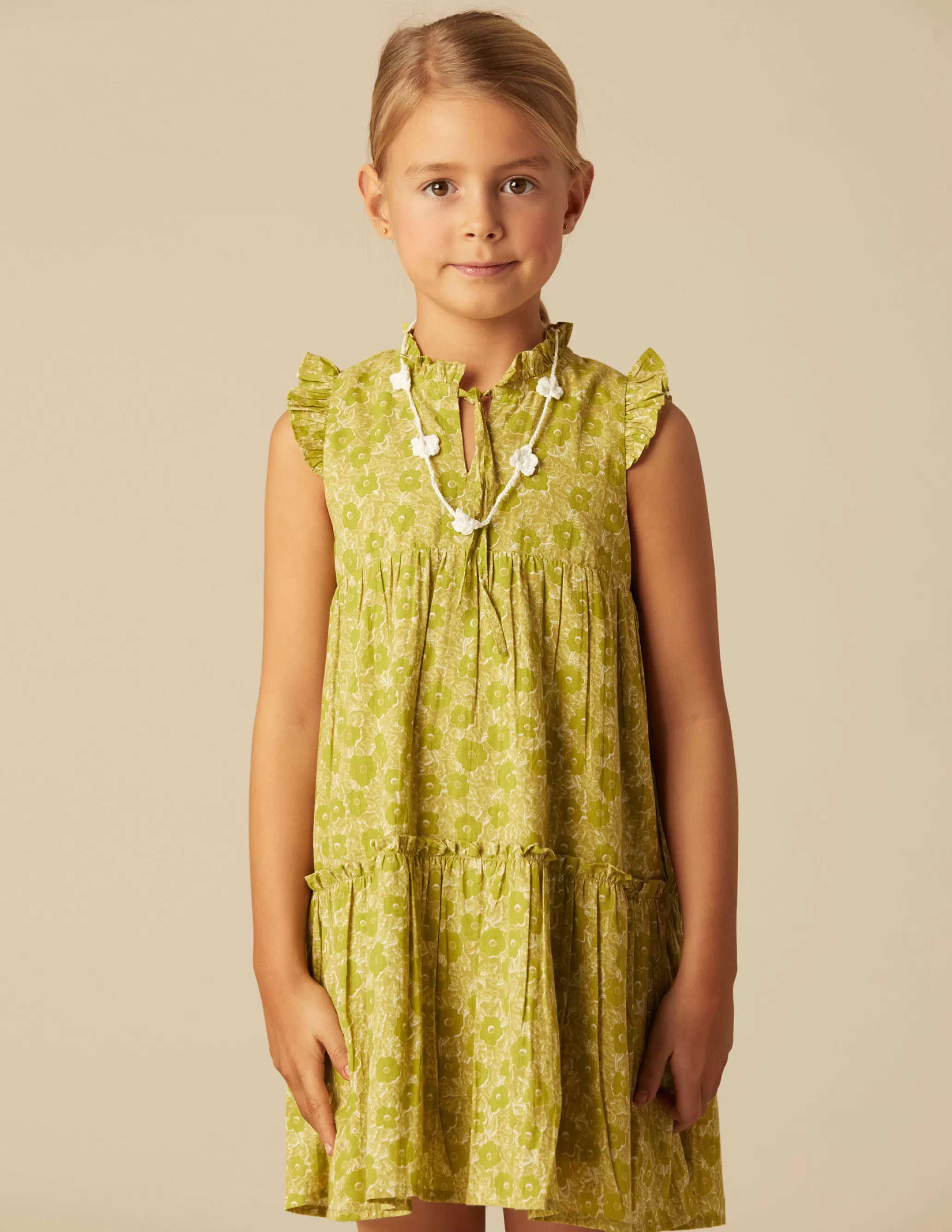 Nicoli LIME FLOWER PRINT DRESS< Dresses