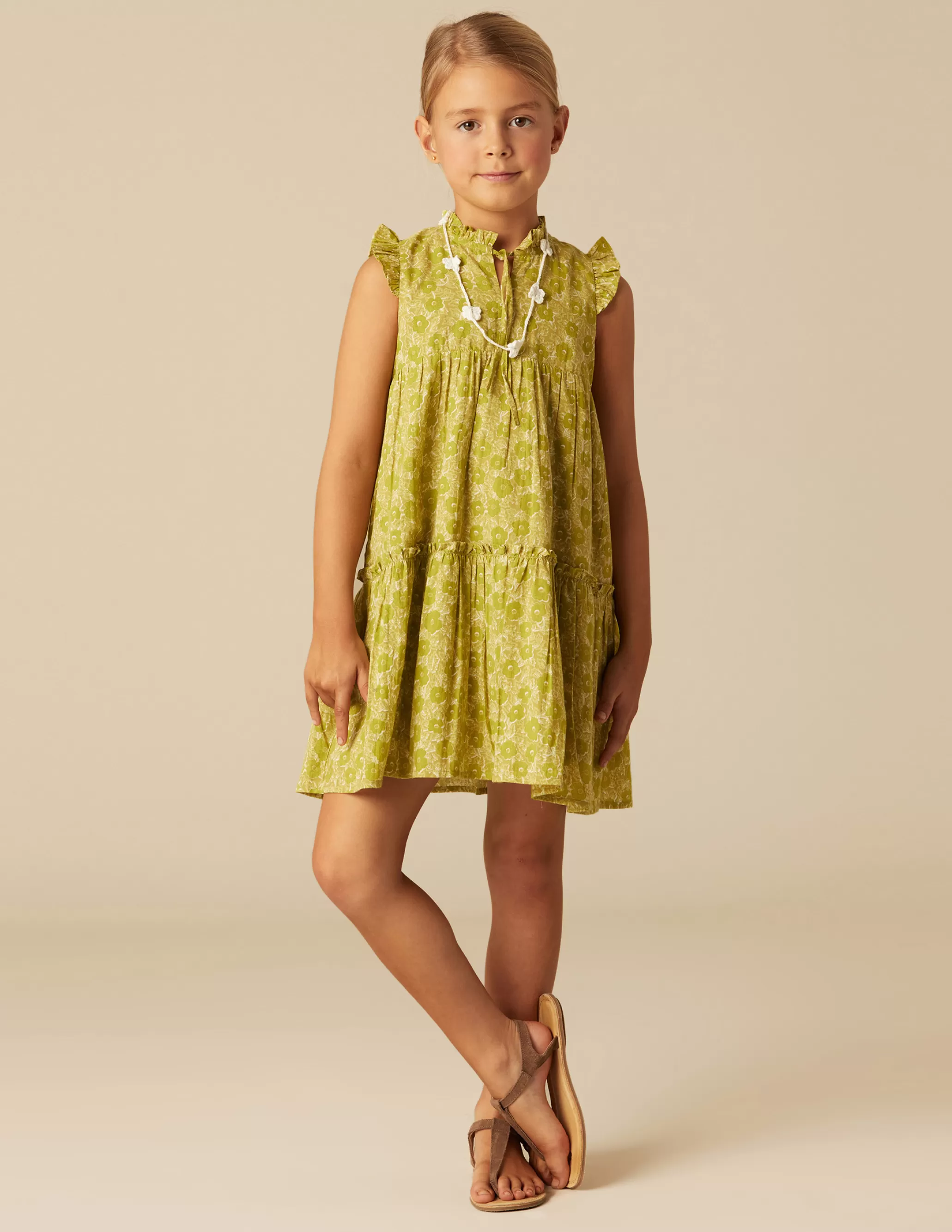 Nicoli LIME FLOWER PRINT DRESS< Dresses