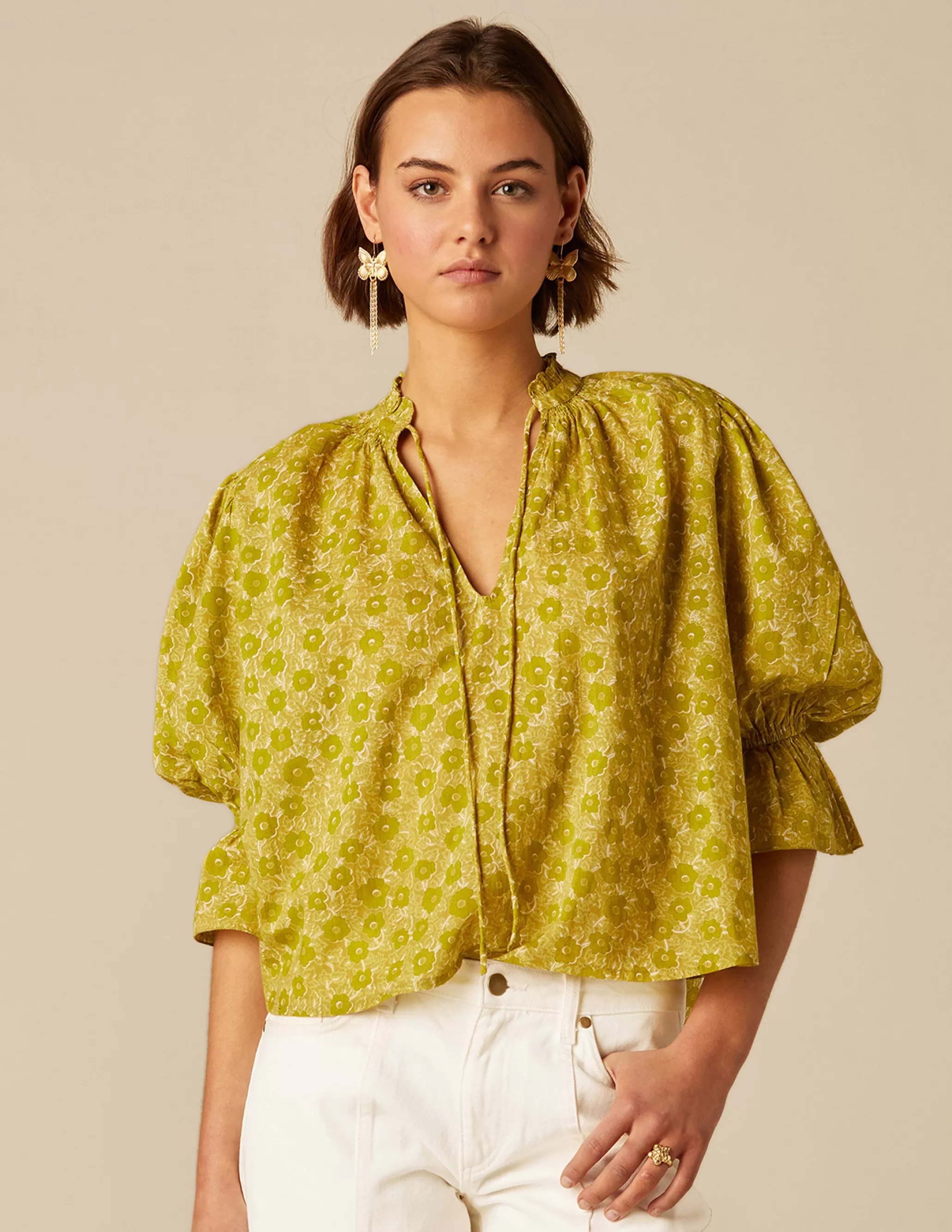 Nicoli LIME FLOWER PRINT SHIRT< Shirts & Blouses