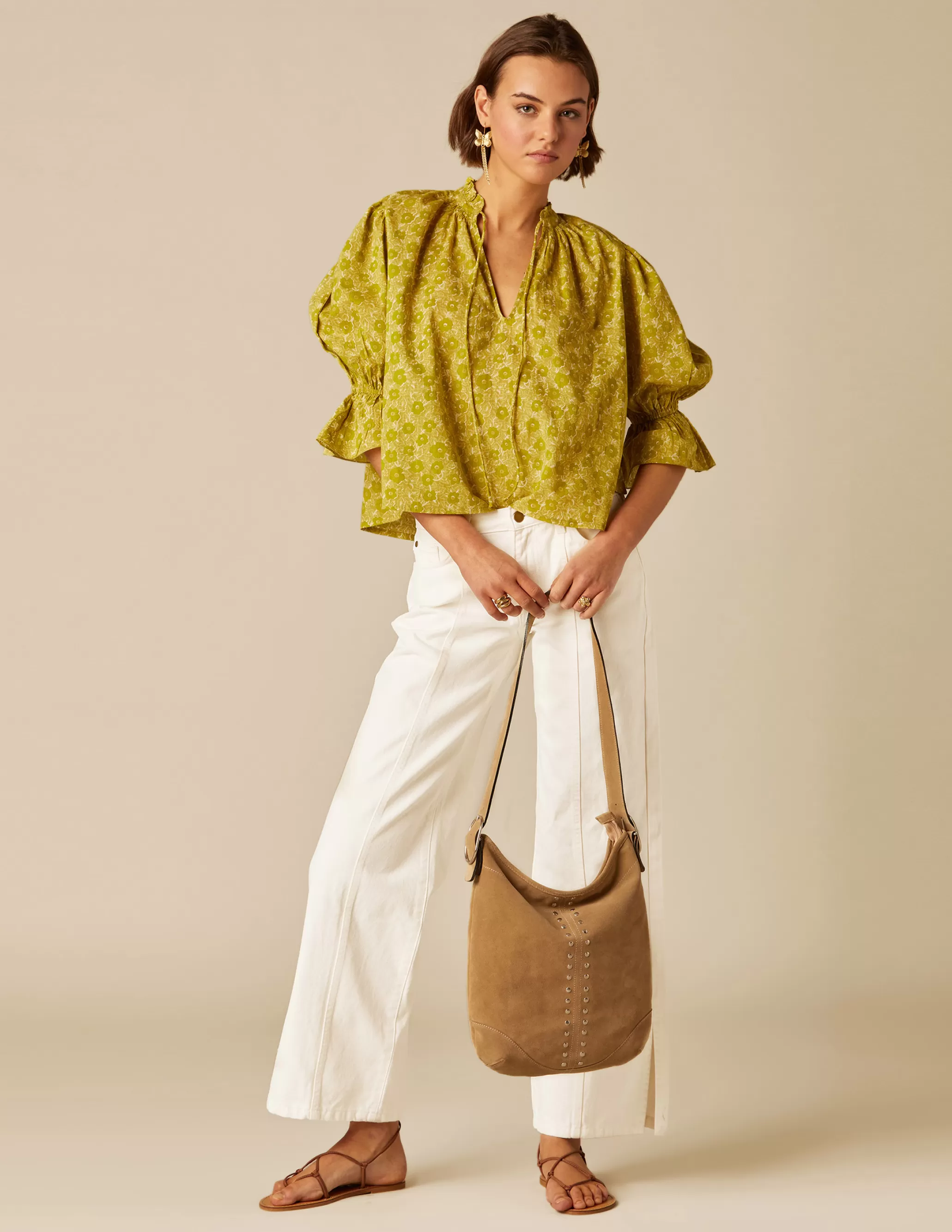 Nicoli LIME FLOWER PRINT SHIRT< Shirts & Blouses