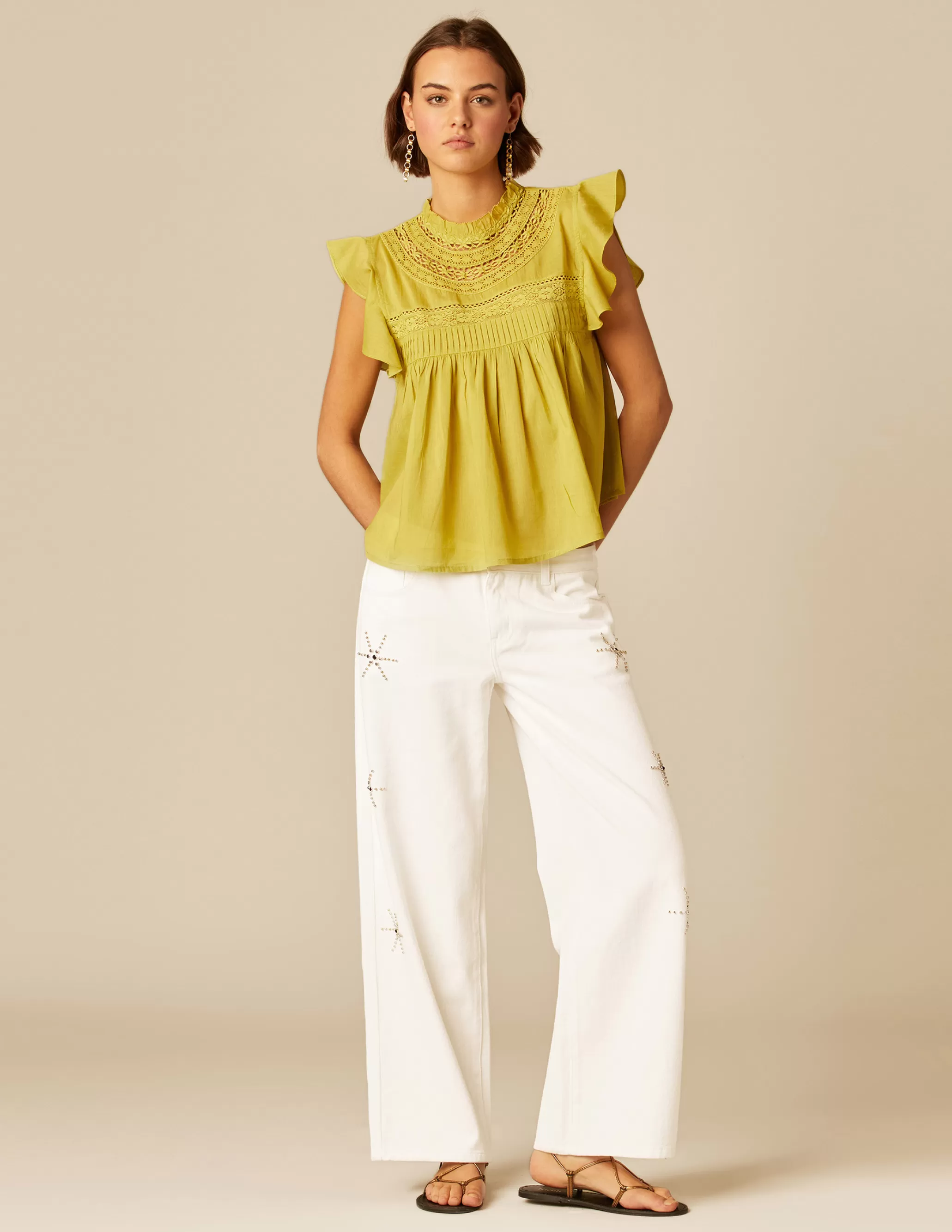 Nicoli LIME LACE SHIRT< Shirts & Blouses