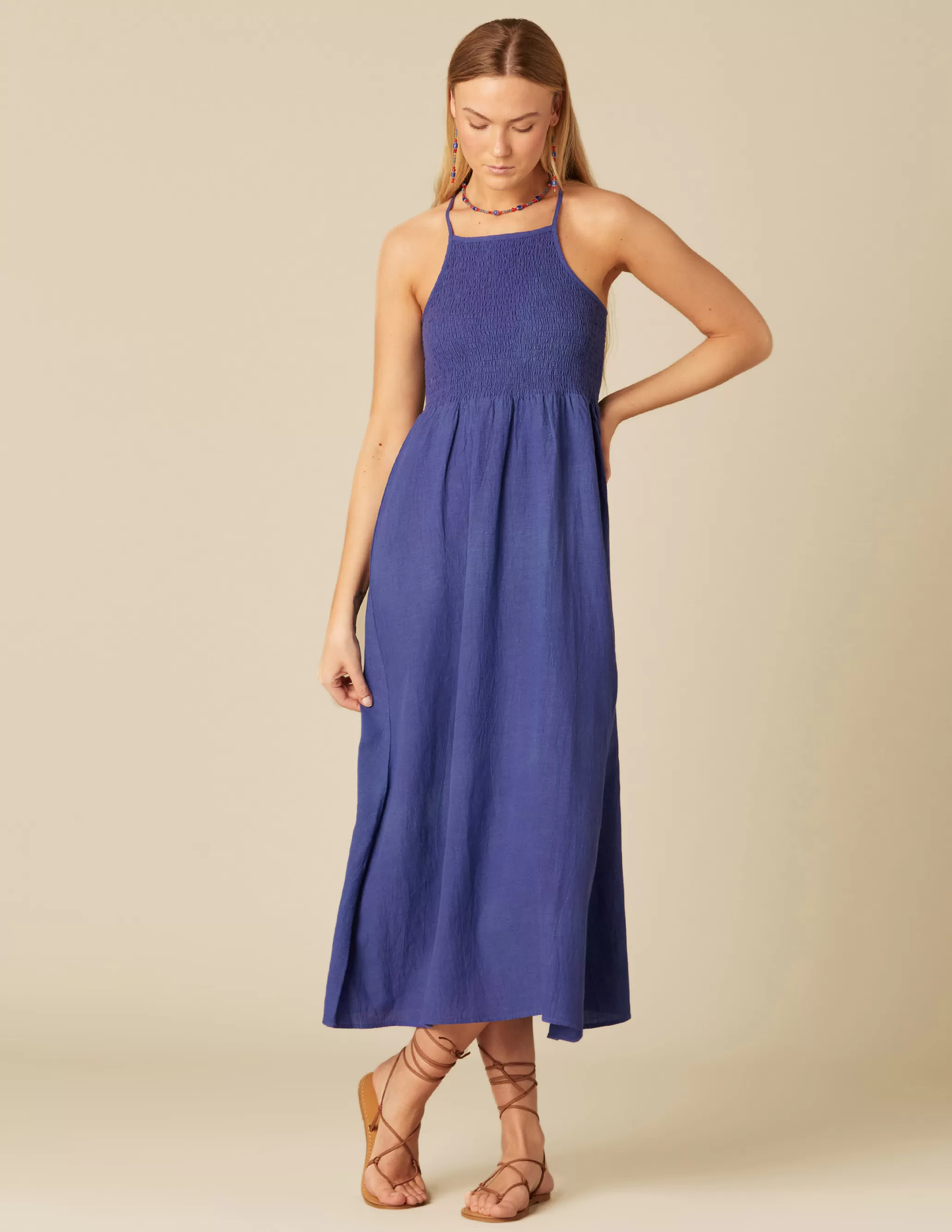 Nicoli LONG BLUE RUFFLE DRESS< Dresses