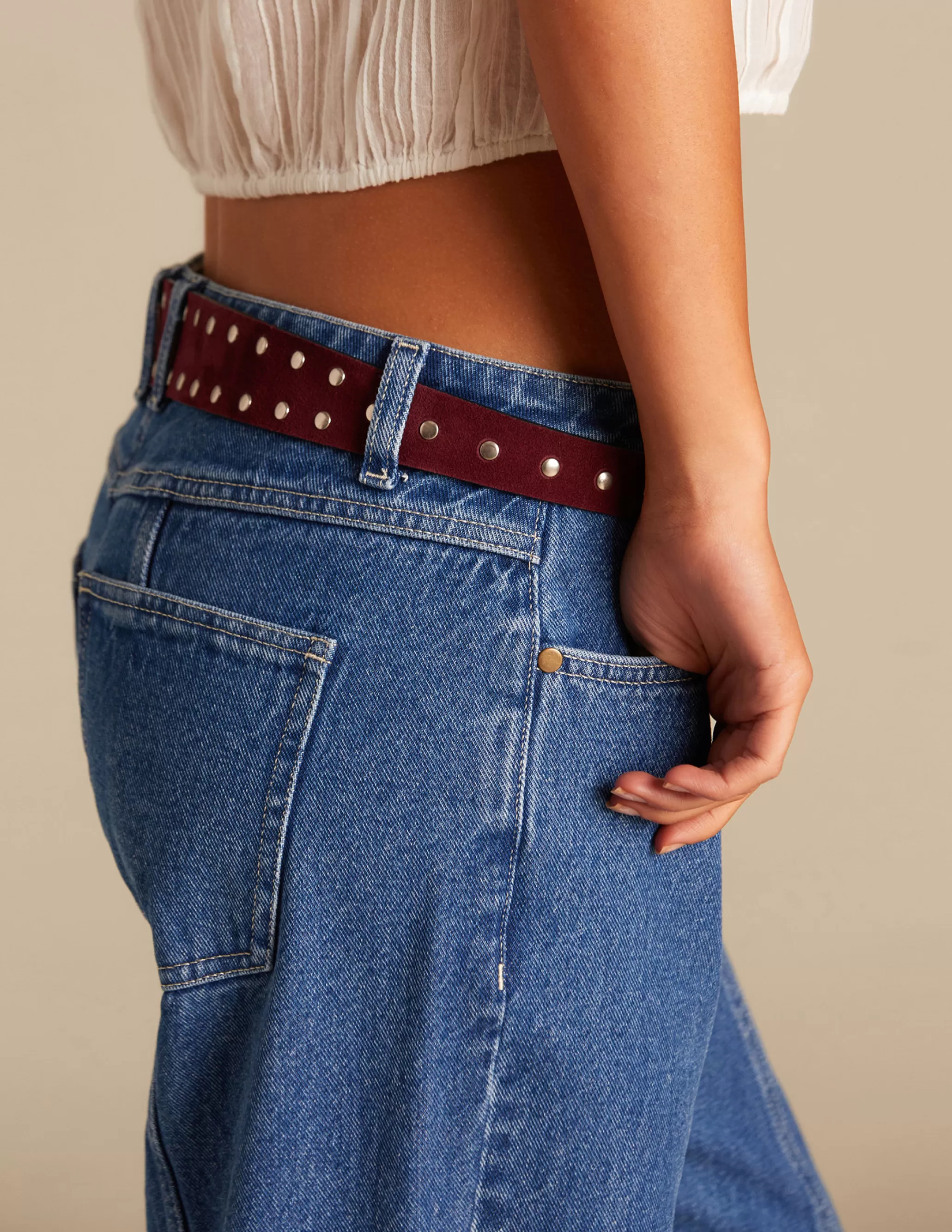 Nicoli MAROON STUDDED SUEDE BELT< Belts