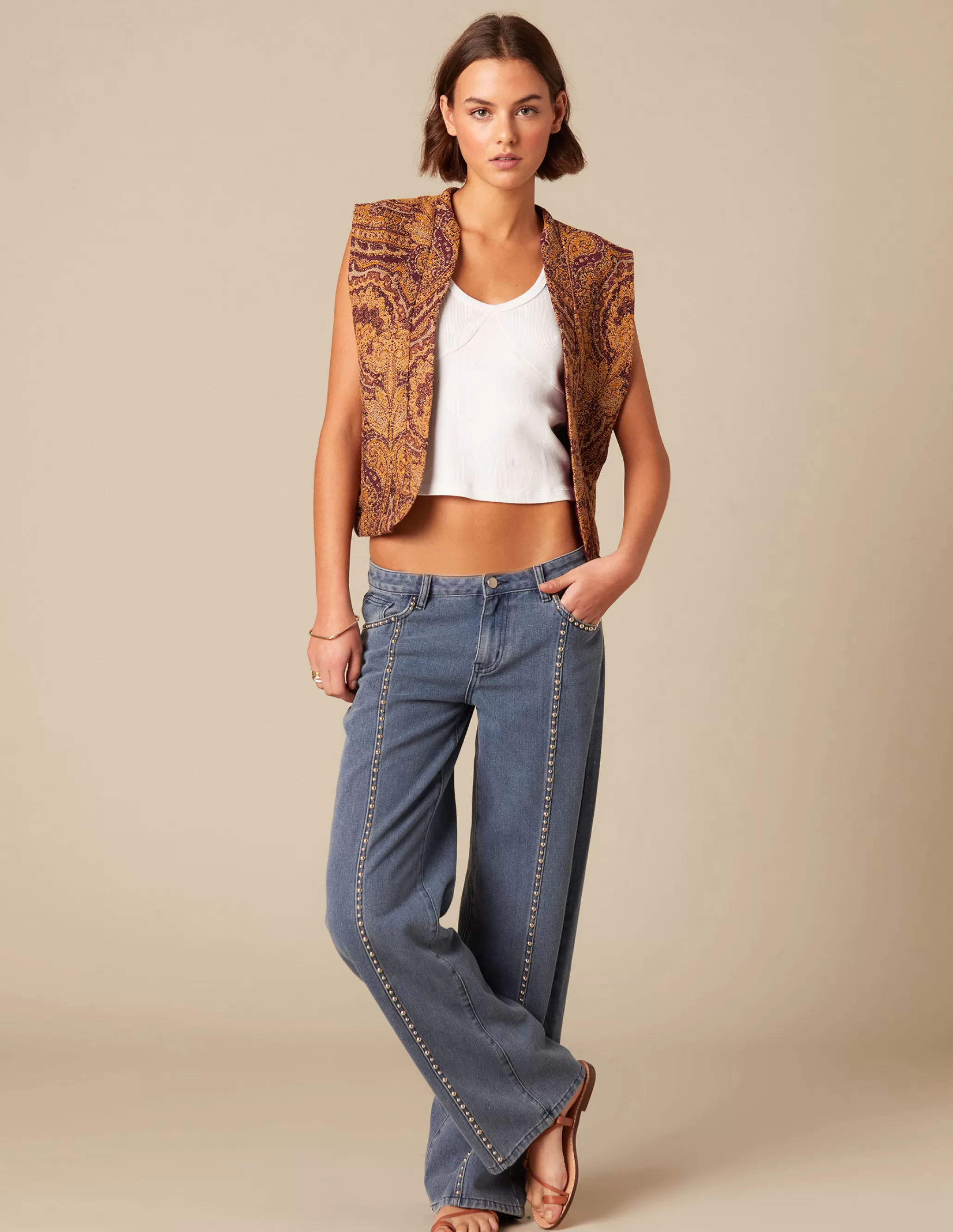 Nicoli MID BLUE STUDDED TROUSERS< Trousers | Denim