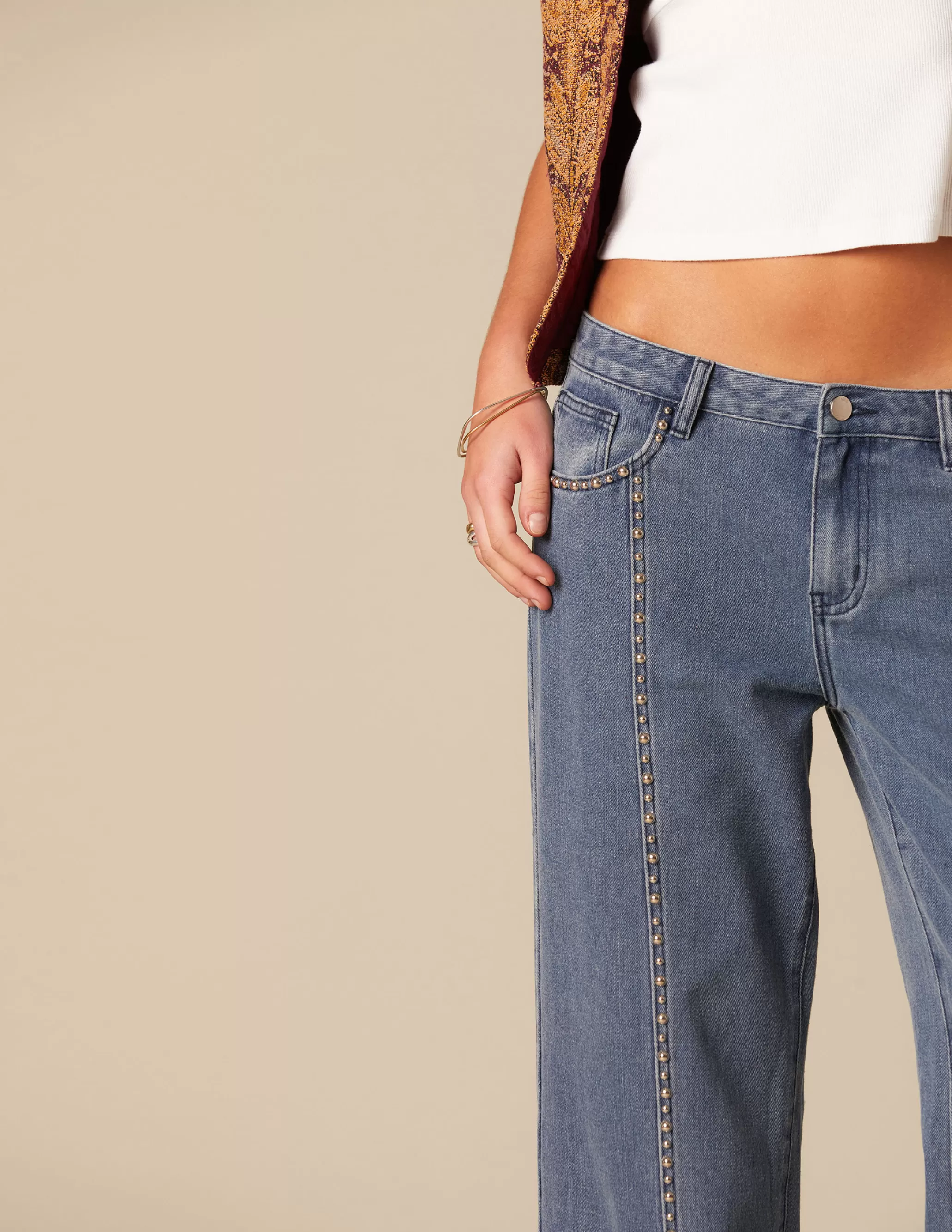 Nicoli MID BLUE STUDDED TROUSERS< Trousers | Denim