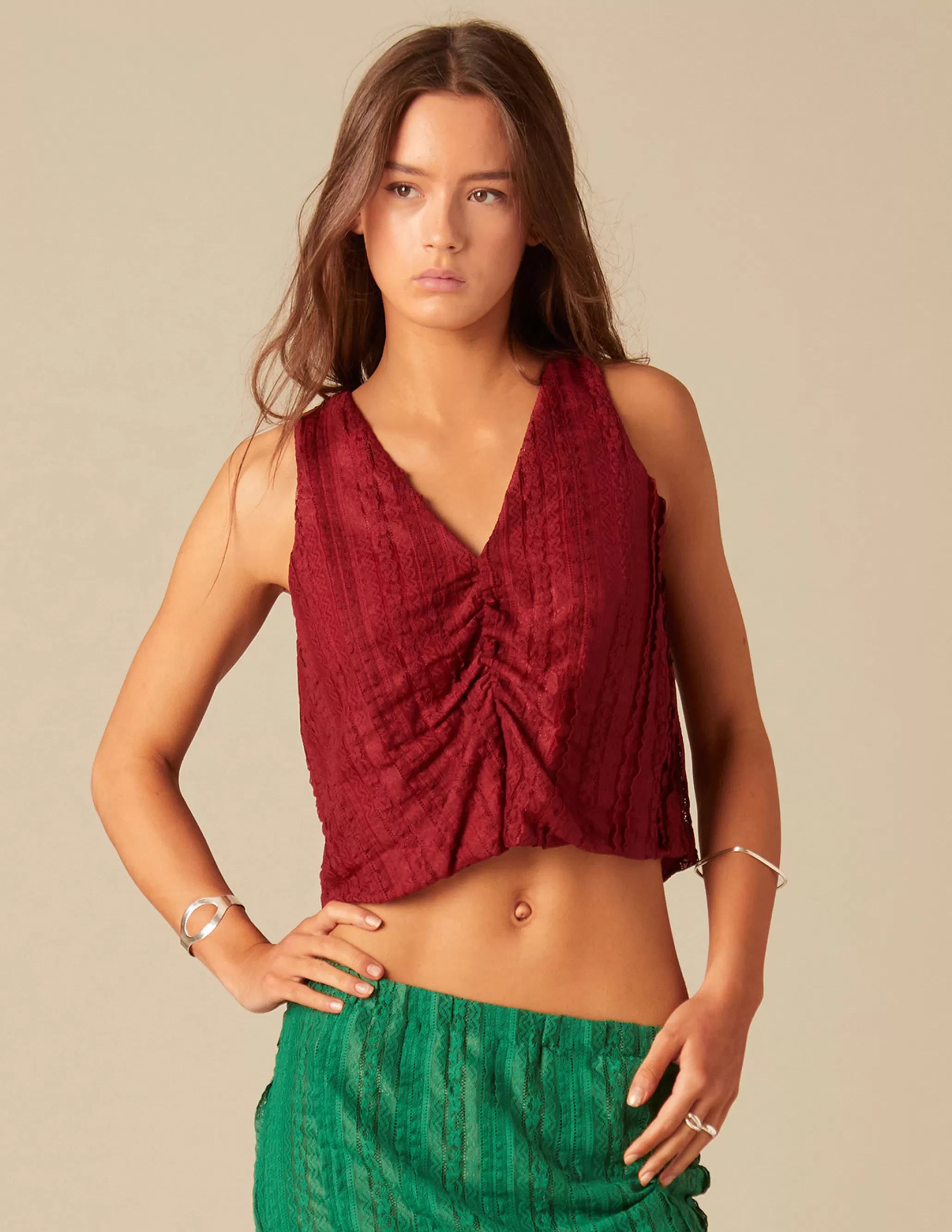 Nicoli OCHRE LACED TOP< Tops