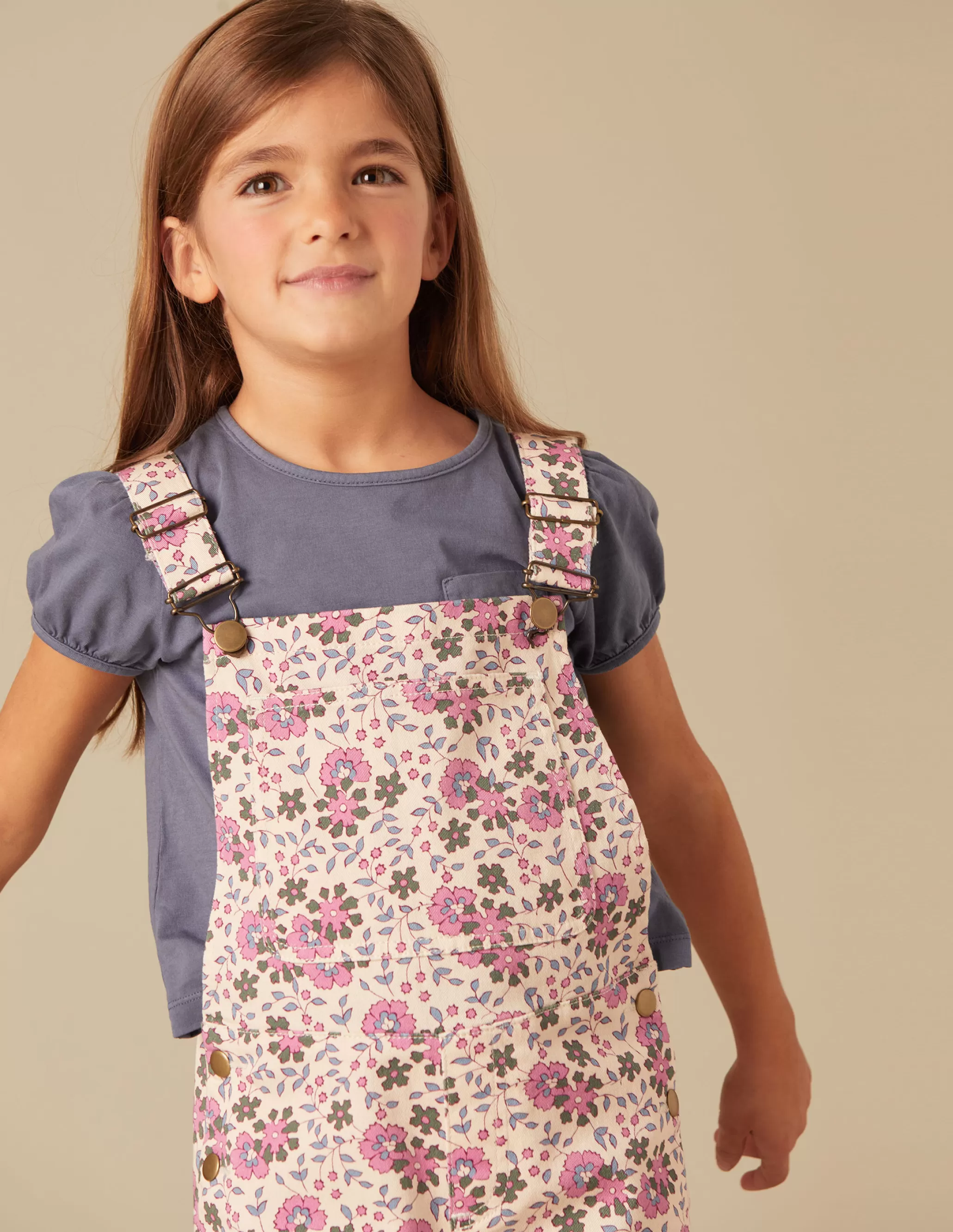 Nicoli PINK AND BLUE FLORAL DUNGAREES< Playsuits & Dungarees | Denim