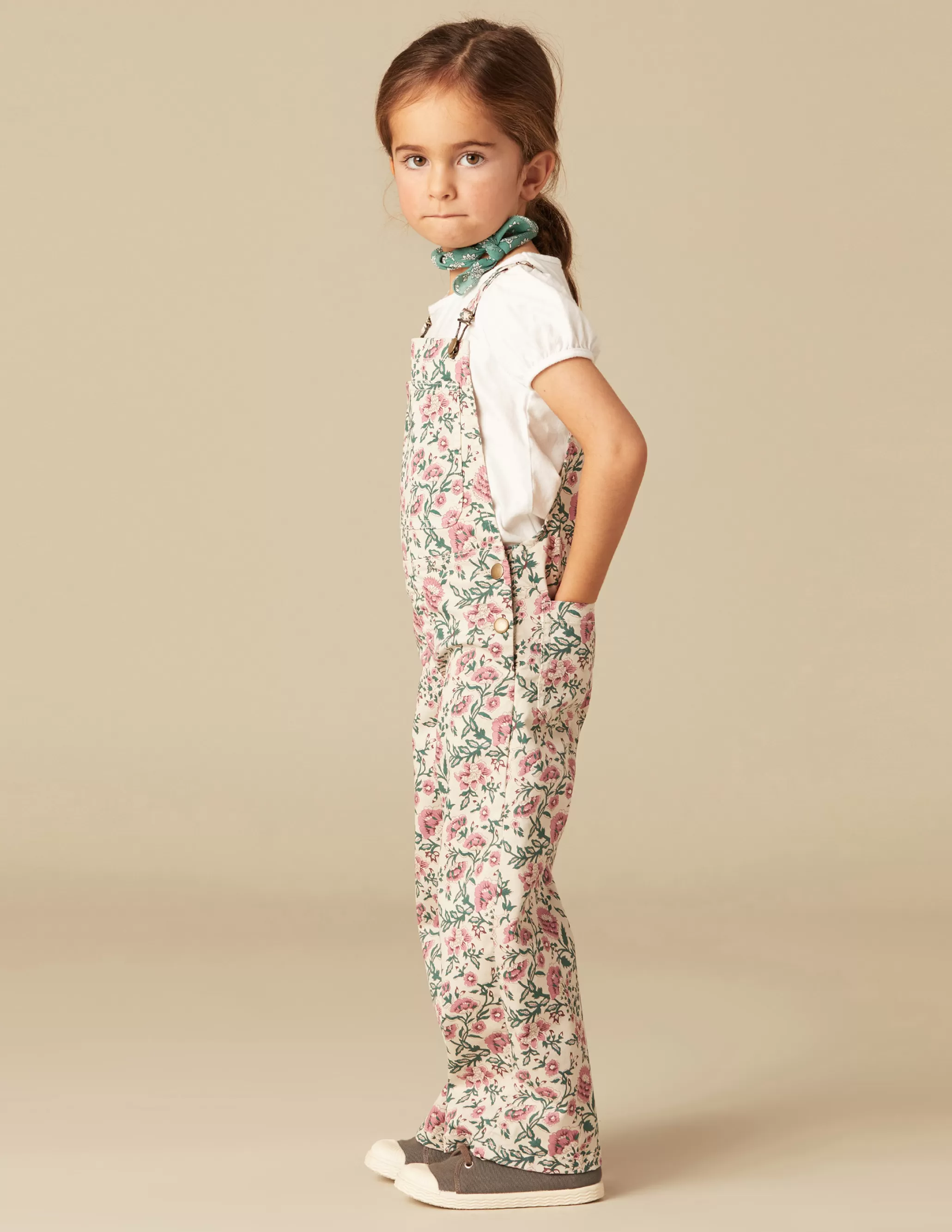 Nicoli PINK AND GREEN FLORAL DUNGAREES< Playsuits & Dungarees | Denim