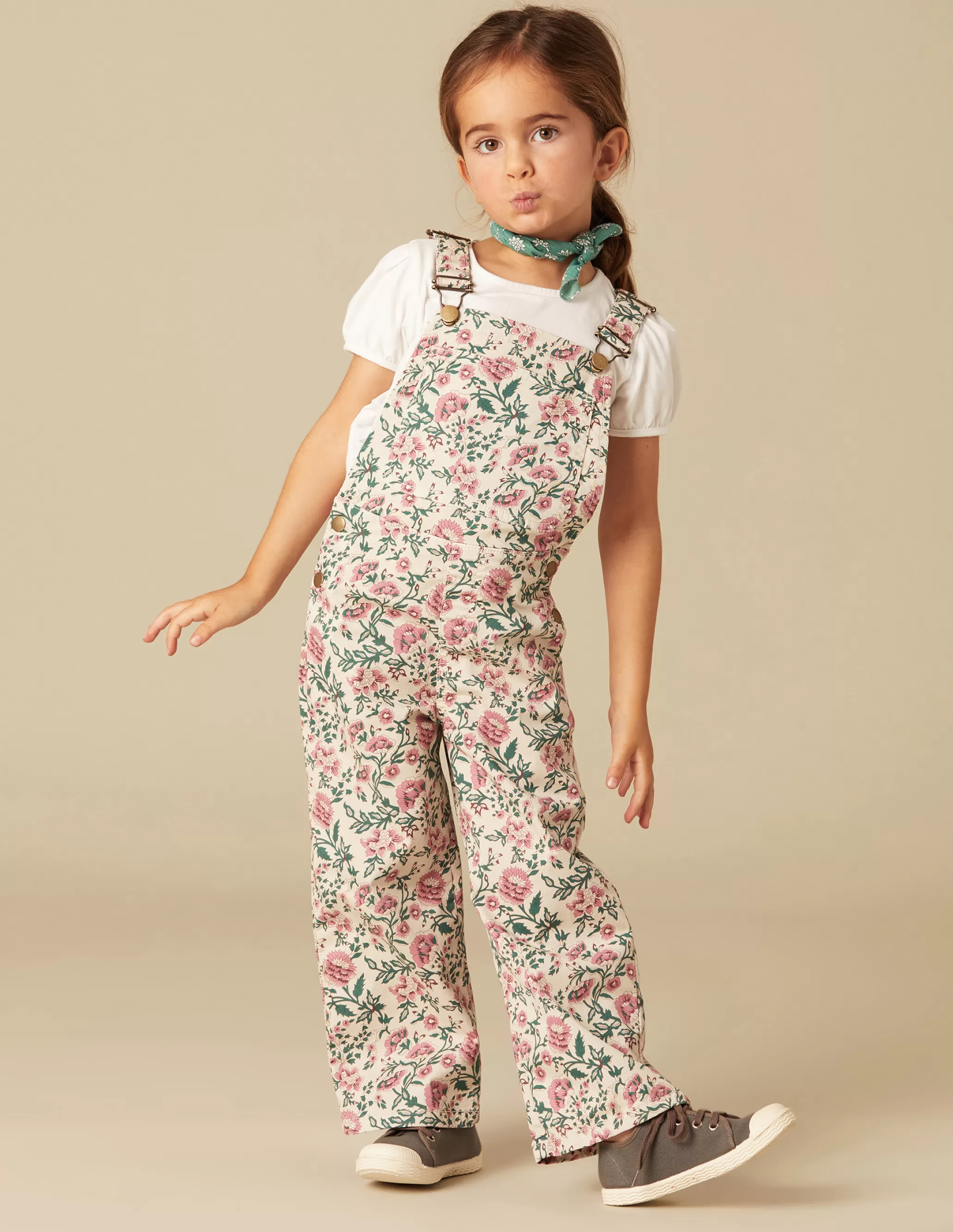 Nicoli PINK AND GREEN FLORAL DUNGAREES< Playsuits & Dungarees | Denim