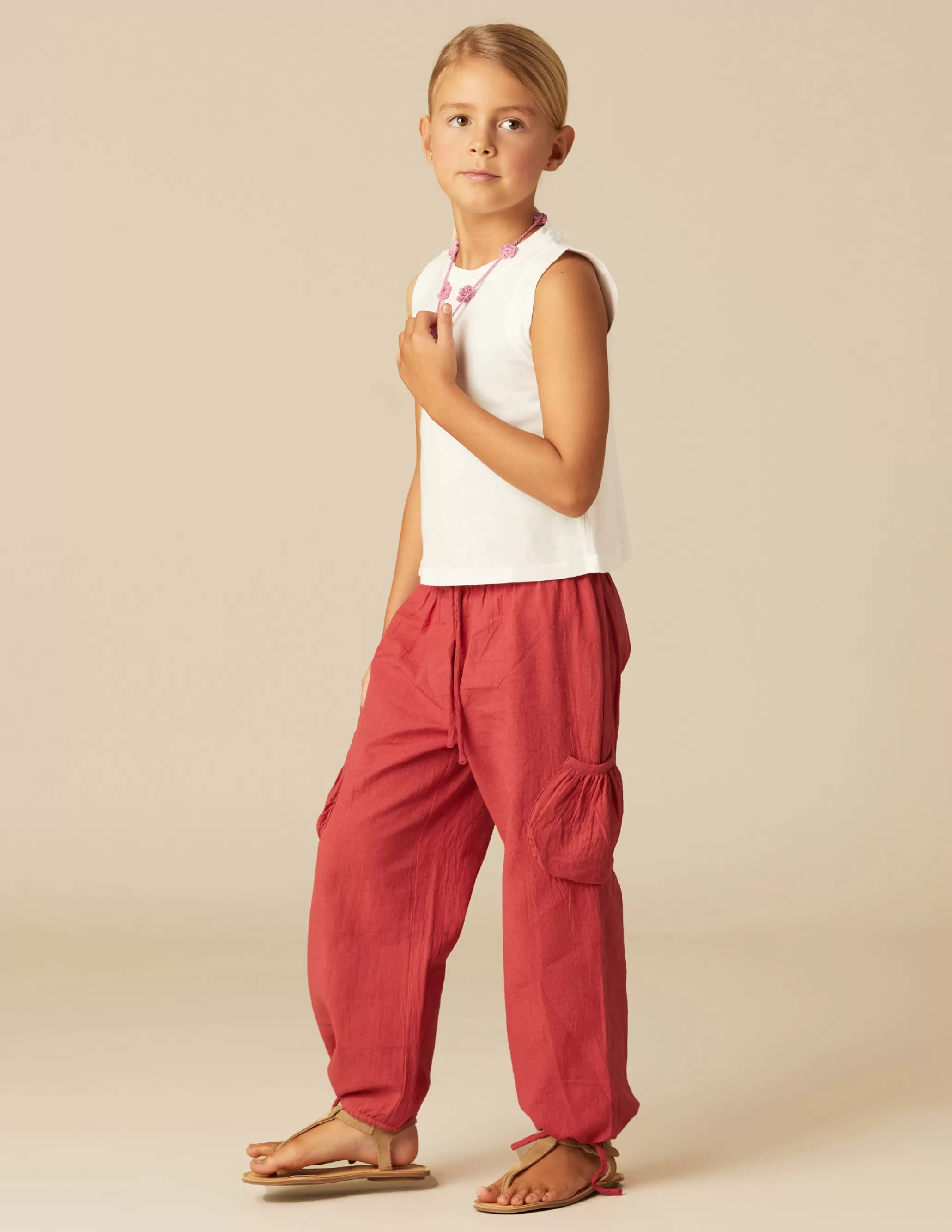 Nicoli RED POCKET LINEN TROUSERS< Trousers