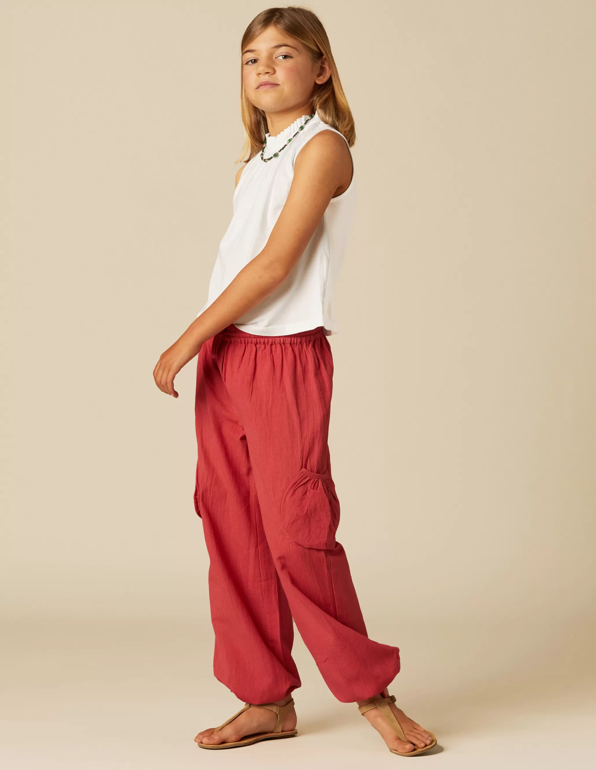 Nicoli RED POCKET LINEN TROUSERS< Trousers