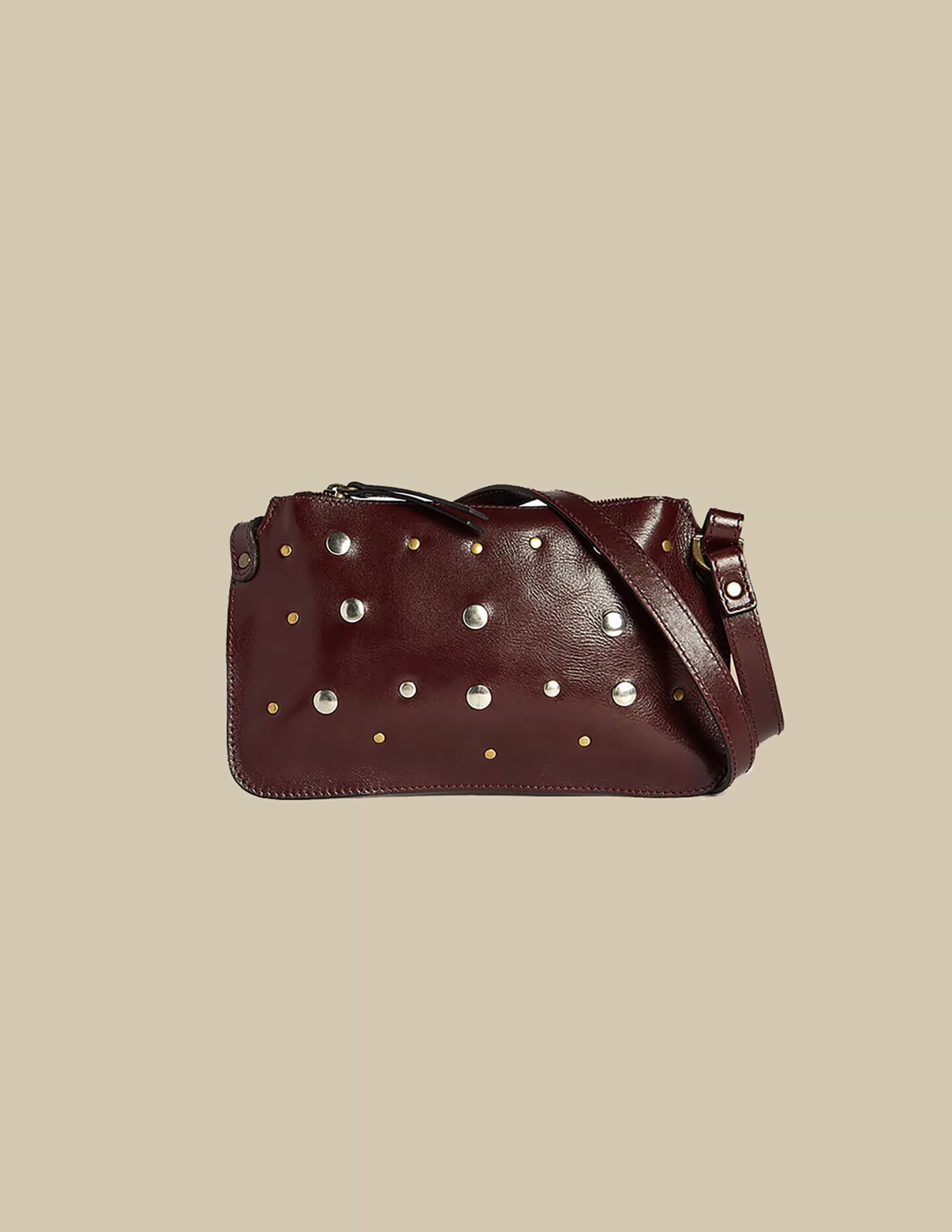 Nicoli Studded Brown Crossbody Bag< Bags