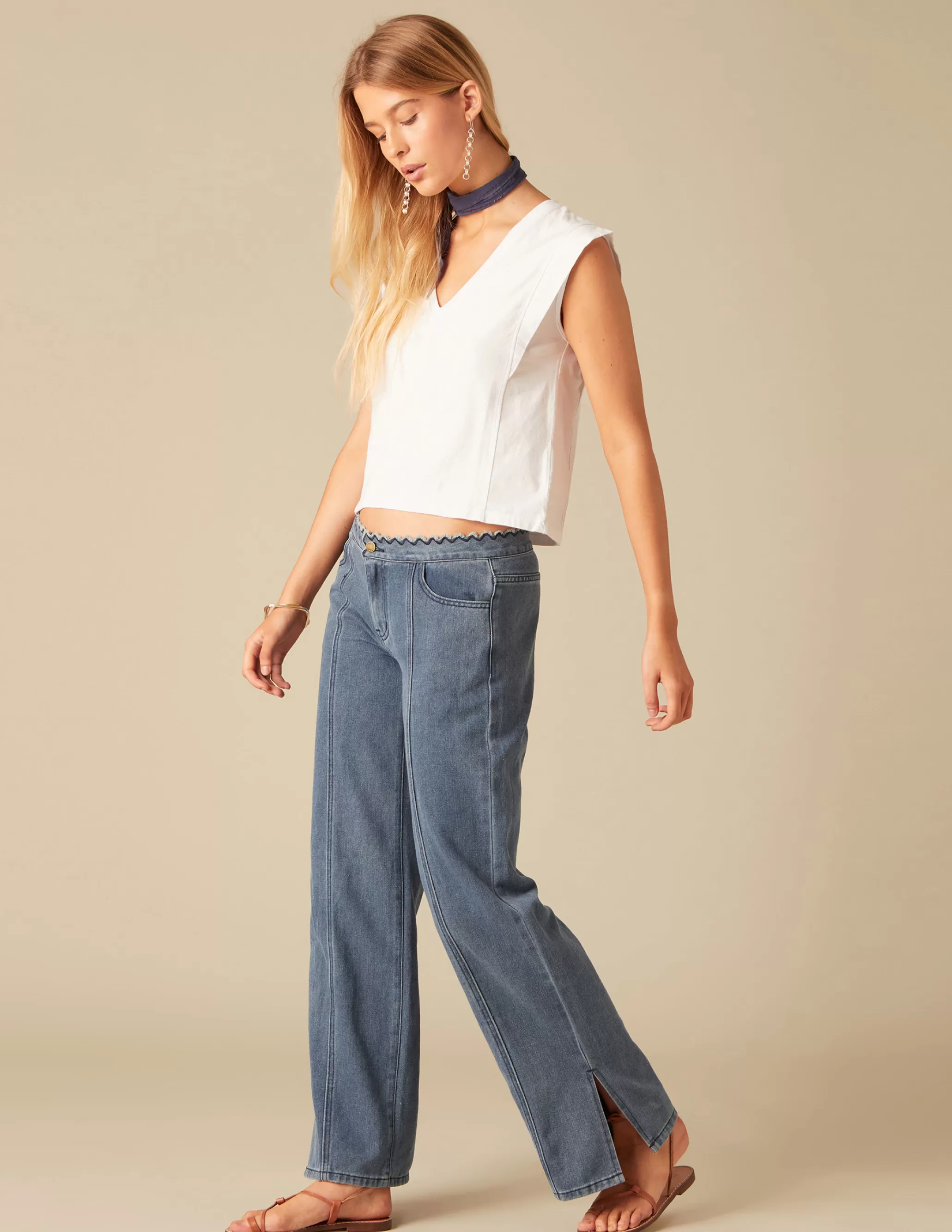 Nicoli TROUSERS WITH RUFFLED WAISTBAND< Trousers | Denim