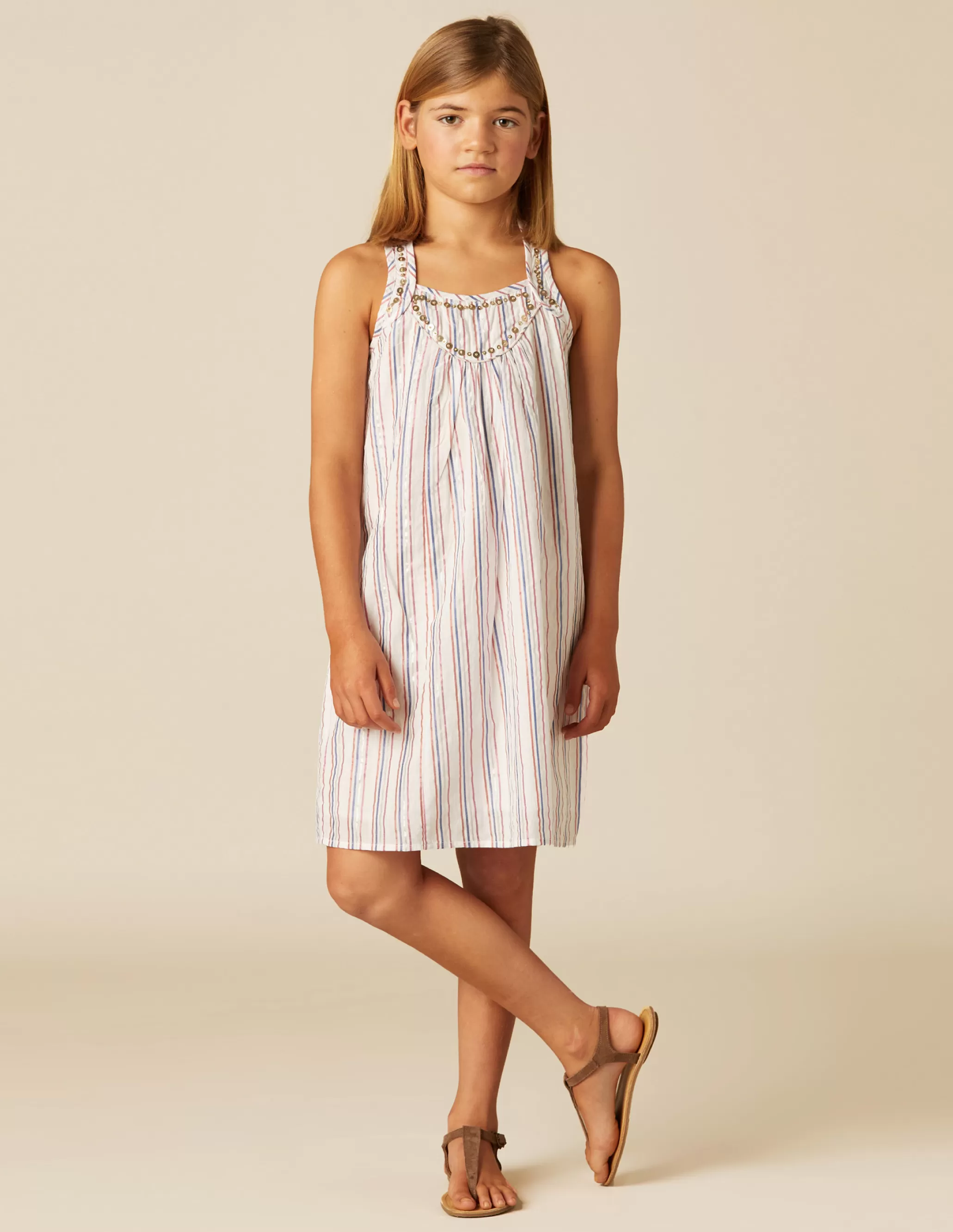 Nicoli WHITE LUREX STRIPED DRESS< Dresses