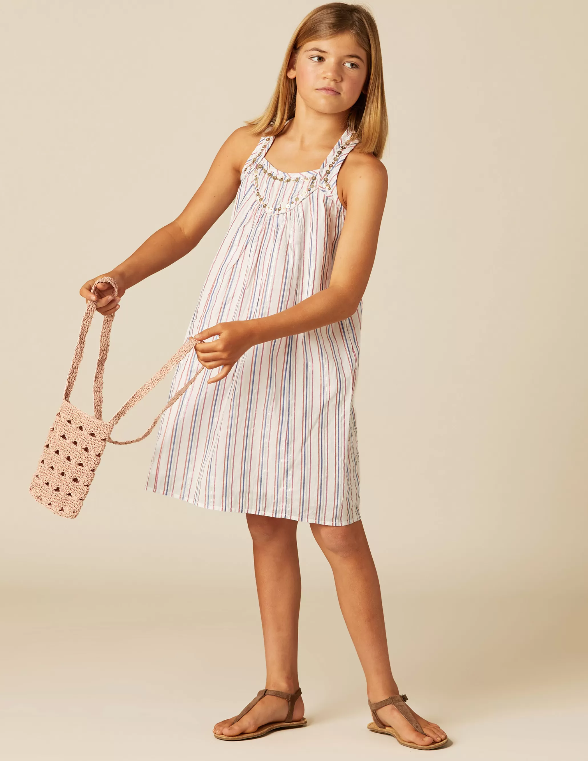 Nicoli WHITE LUREX STRIPED DRESS< Dresses