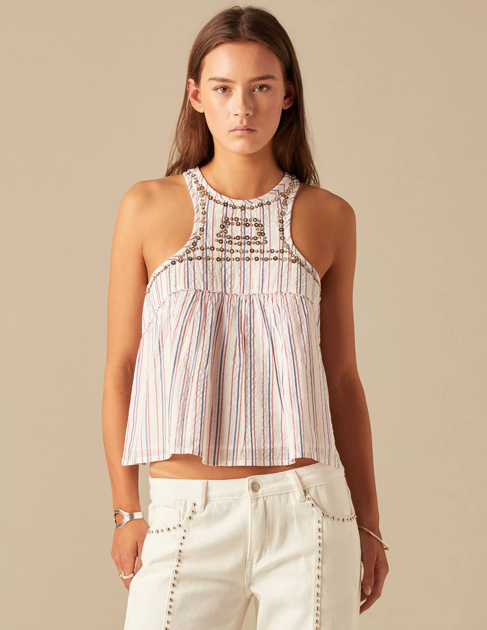 Nicoli WHITE LUREX STRIPED TOP< Tops