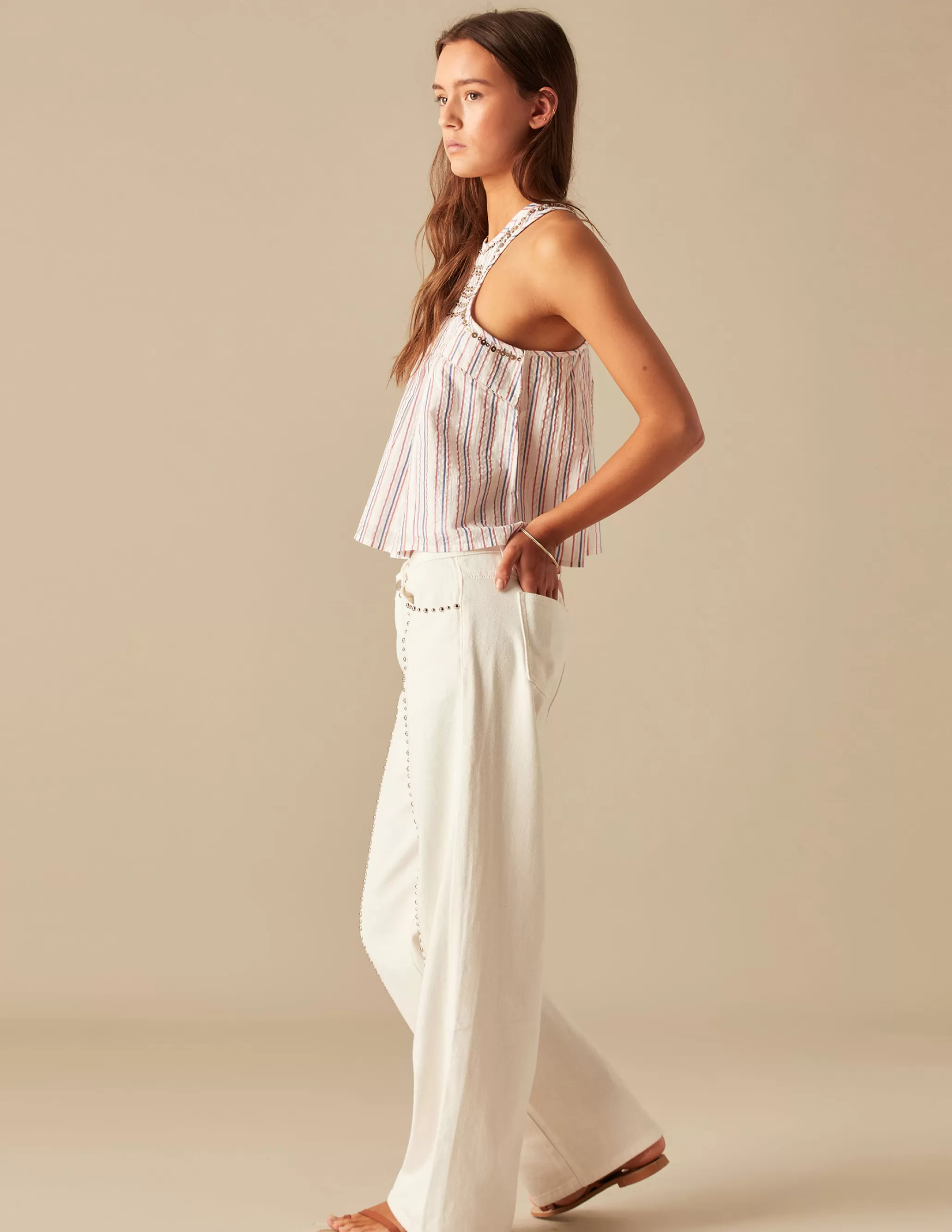 Nicoli WHITE LUREX STRIPED TOP< Tops