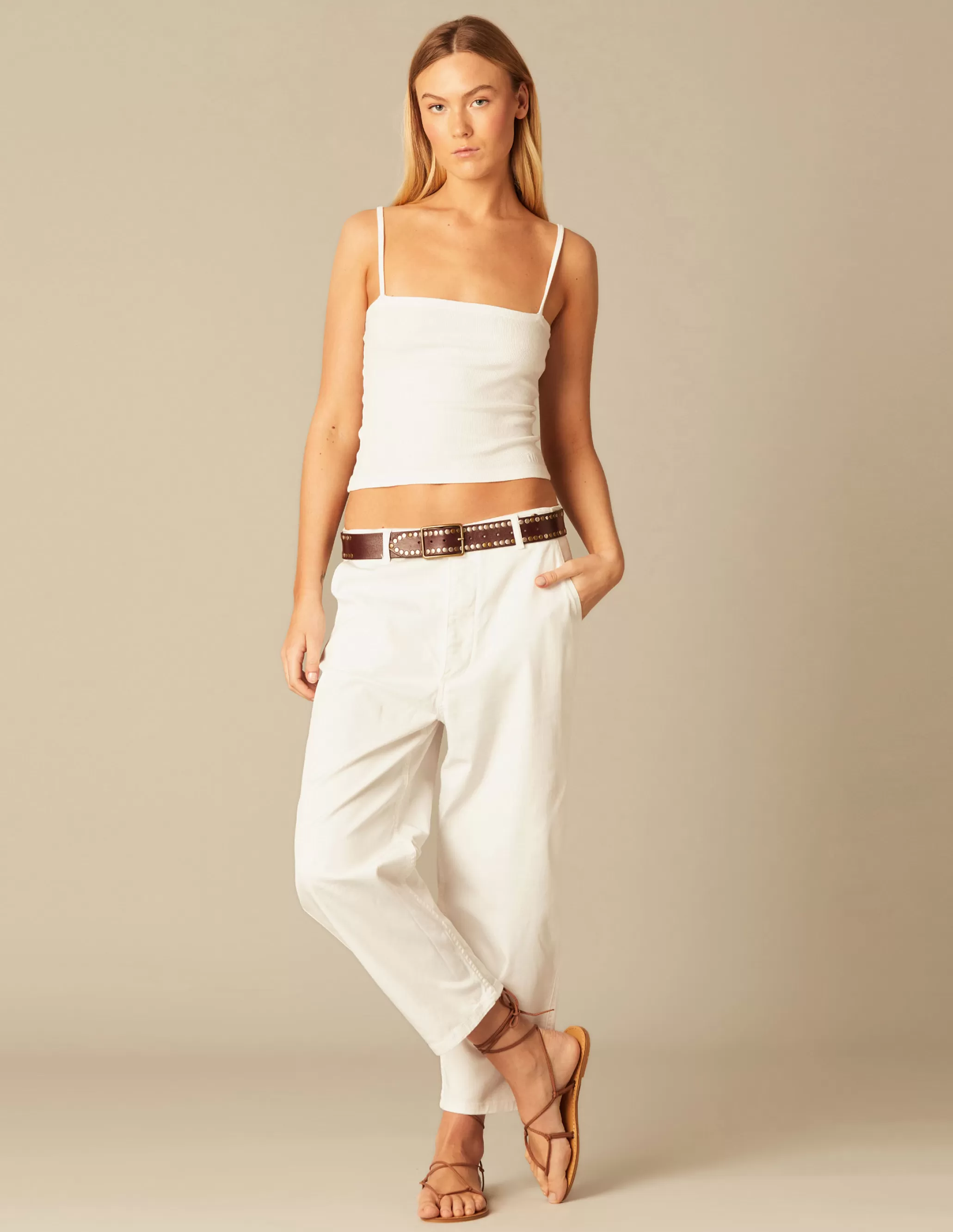 Nicoli White Ribbed Vest Top< T-shirts