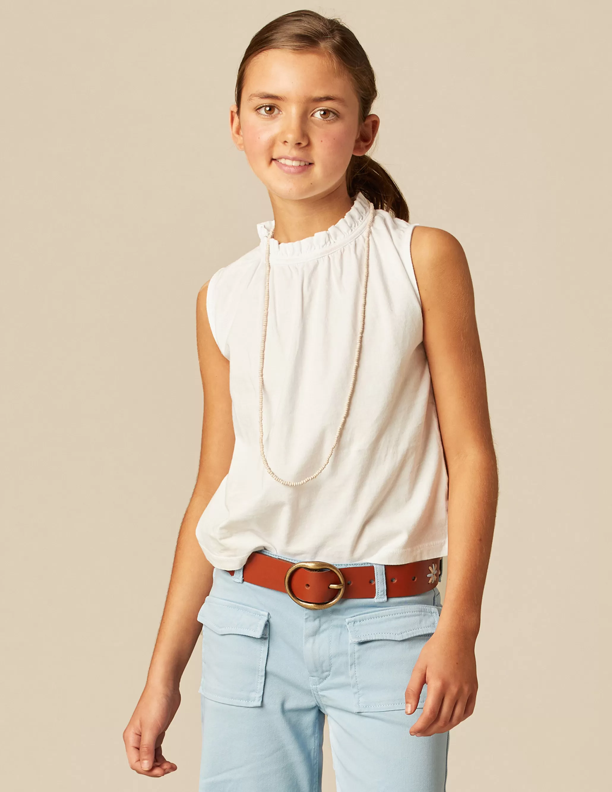 Nicoli WHITE RUFFLE NECK T-SHIRT< T-shirts