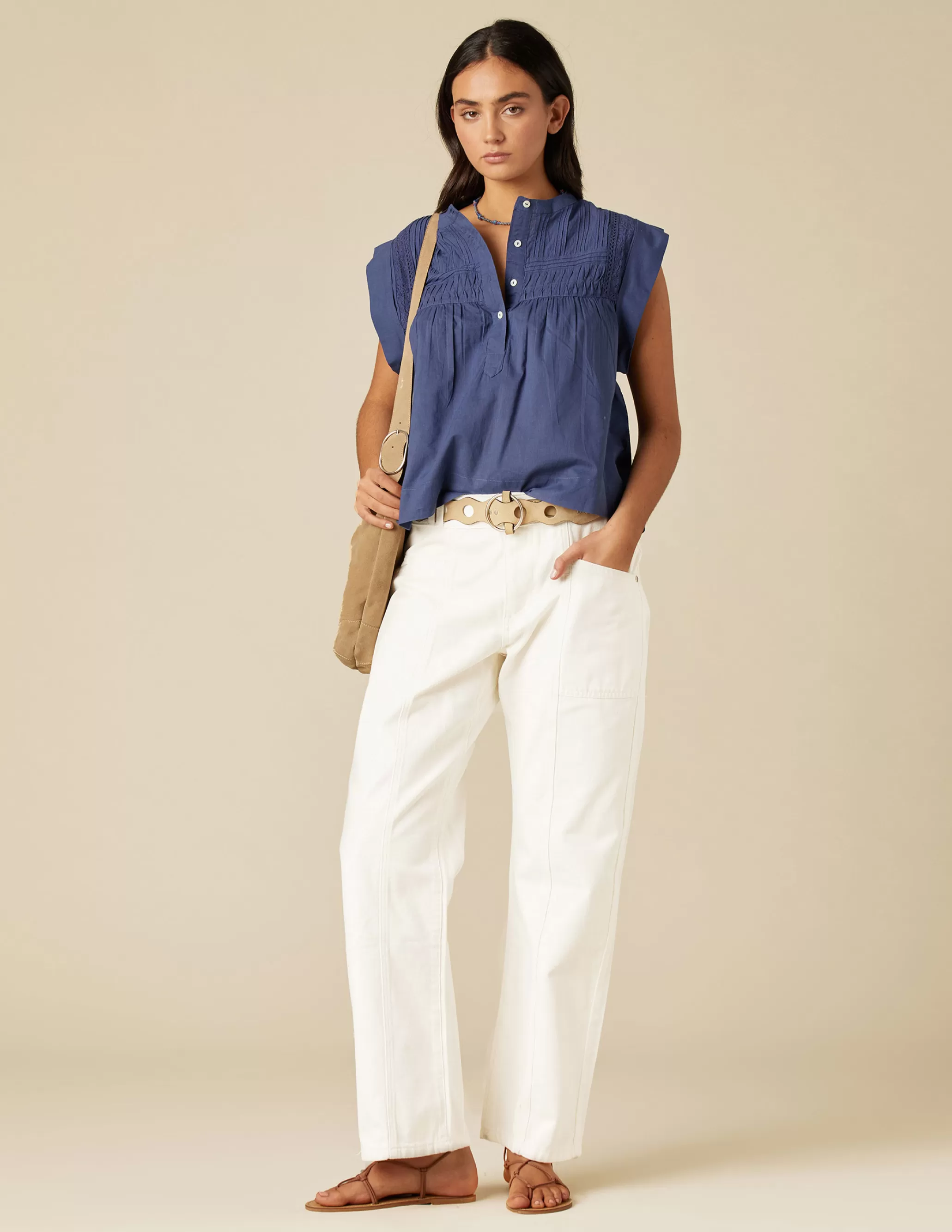 Nicoli WHITE STITCHED JEANS< Trousers | Denim