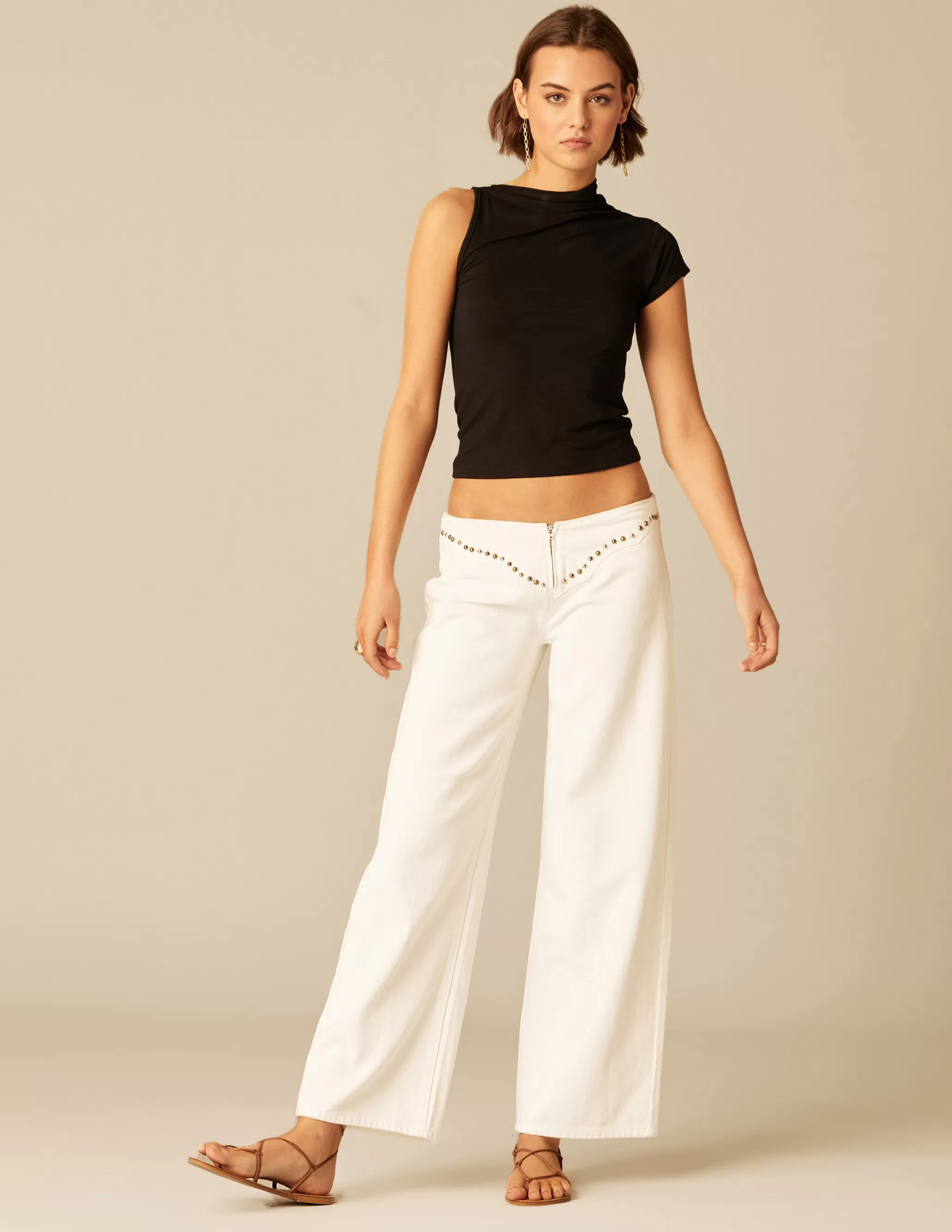 Nicoli WHITE STUDDED DENIM TROUSERS< Trousers | Denim