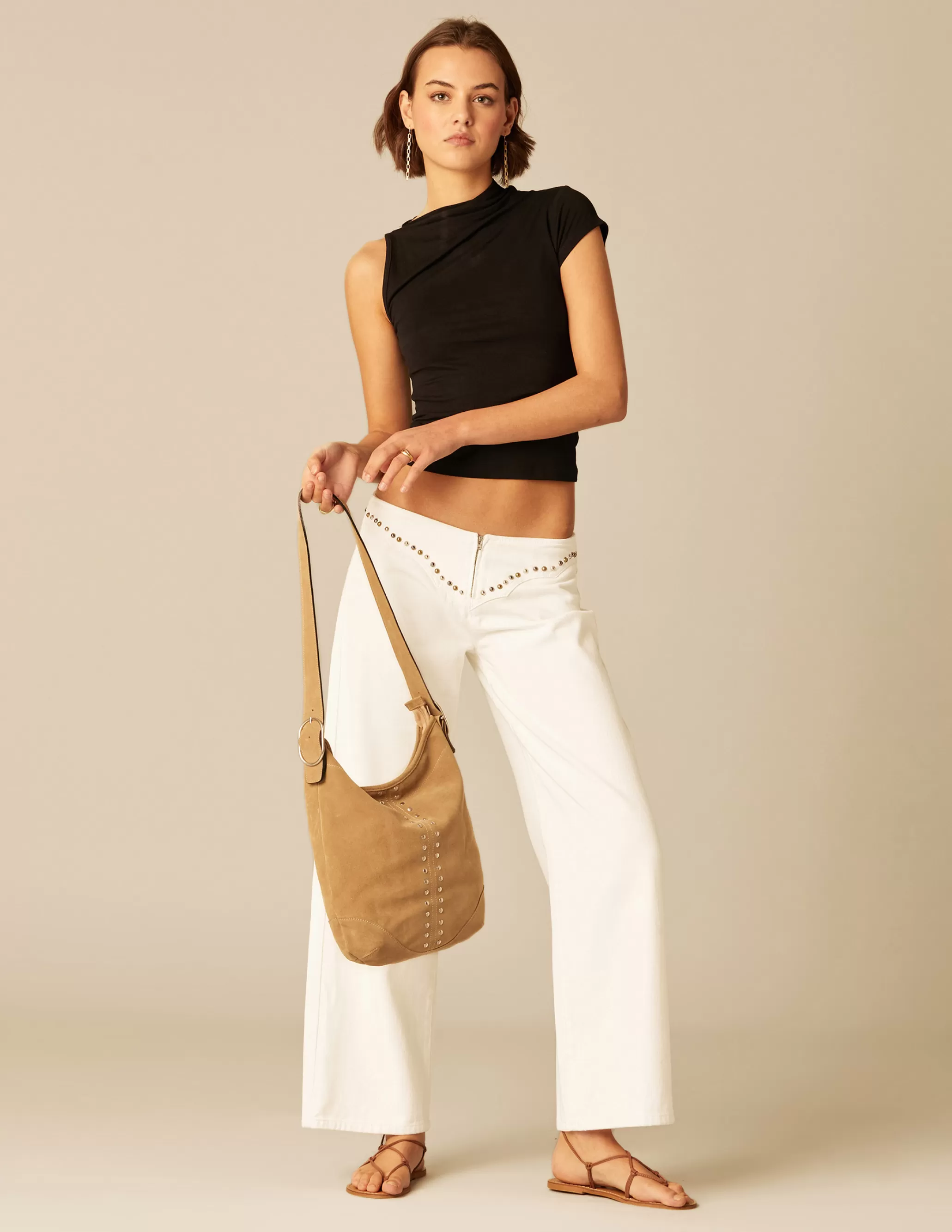 Nicoli WHITE STUDDED DENIM TROUSERS< Trousers | Denim