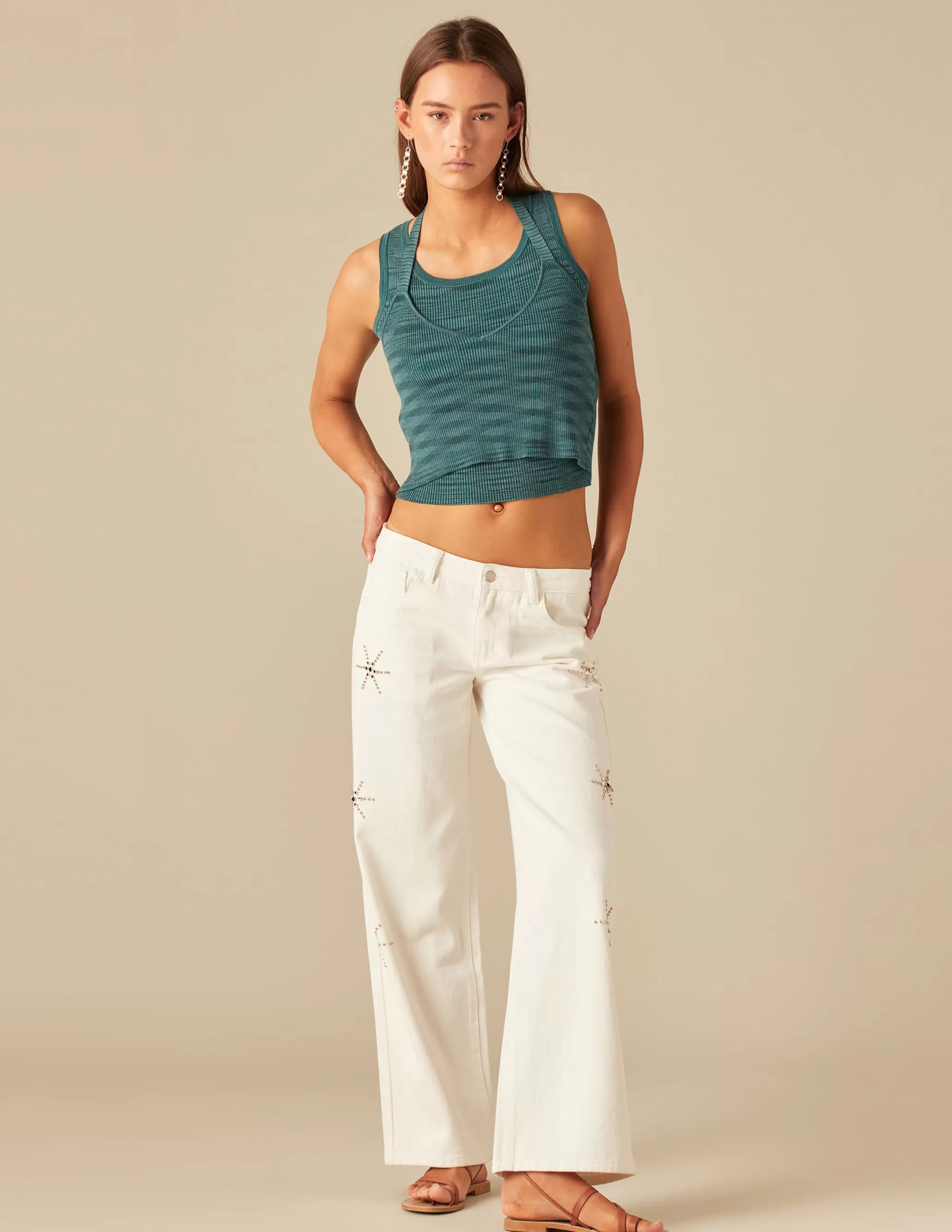 Nicoli WHITE SUN STUDDED TROUSERS< Trousers | Denim